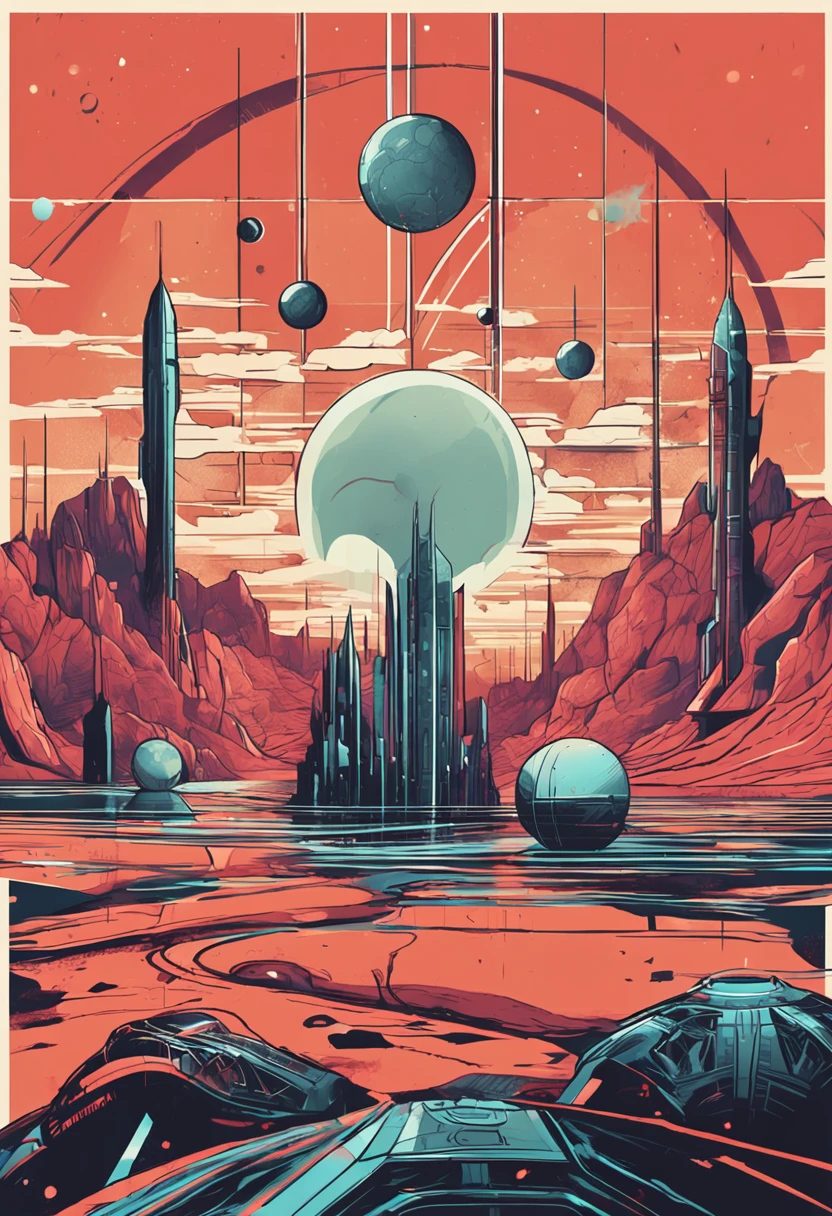 Futuristic ???? space illustration，There's a planet in the middle, a beautiful artwork illustration, Digital science fiction art illustration, , Azulejos em noir