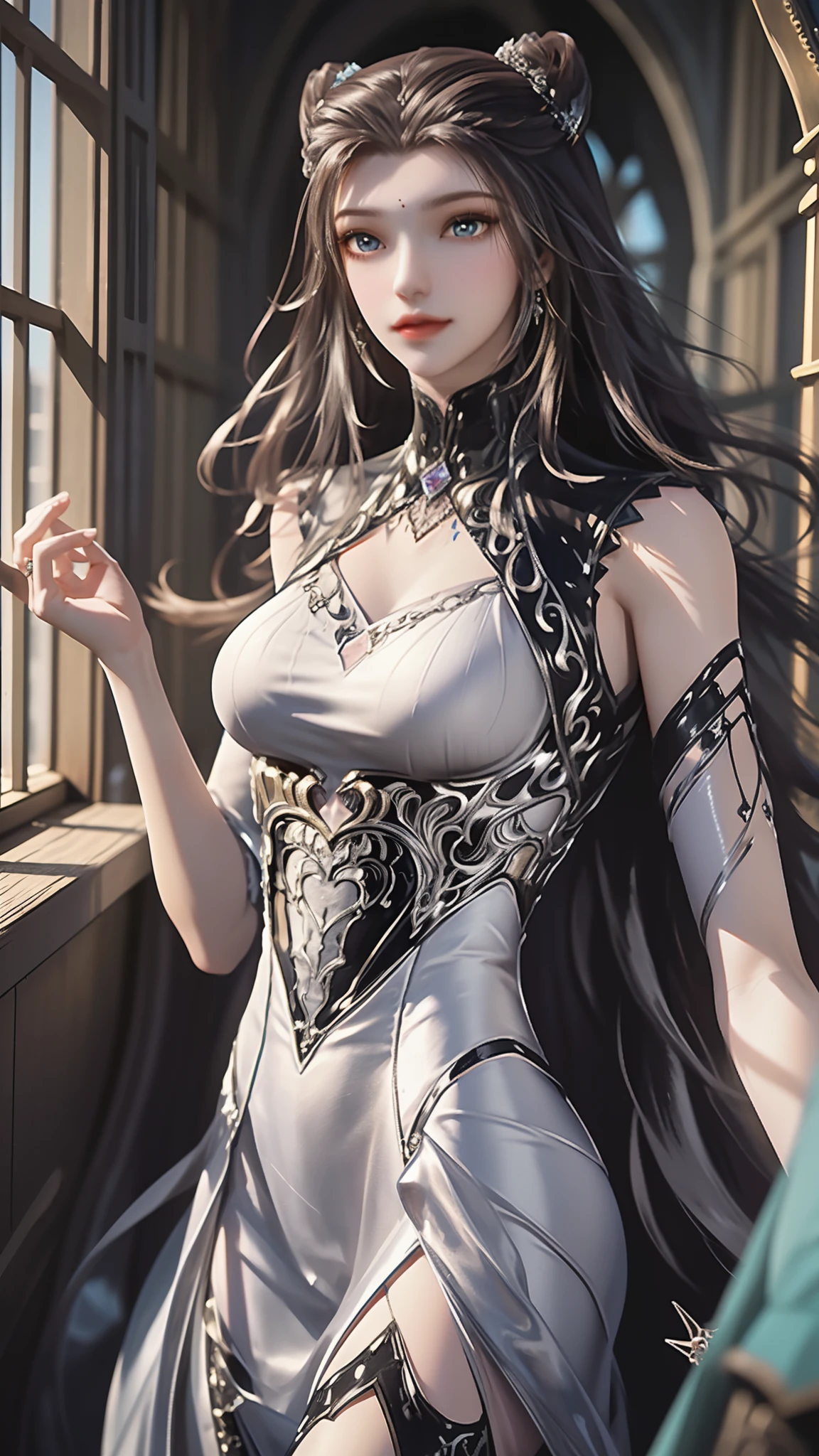 Black-haired woman, Amazing character art, (Silver Knight Armor:1.3 ),((Pure white background)), 3d rendering character art 8k, Beautiful female knight, 2. 5D CGI Anime Fantasy Artwork, Detailed digital anime art, Beautiful female templar, Photorealistic Anime Girl Rendering, Very nice work of art, Fan Art Best Art Station, (Red velvet cape),(Stretch your open hand forward:1.3), (Hands on hips),(on stage:1.2),((From below)),Eyes looking into the distance,(A female general gives orders to her soldiers:1.3),Muscular,(samurai:1.2)