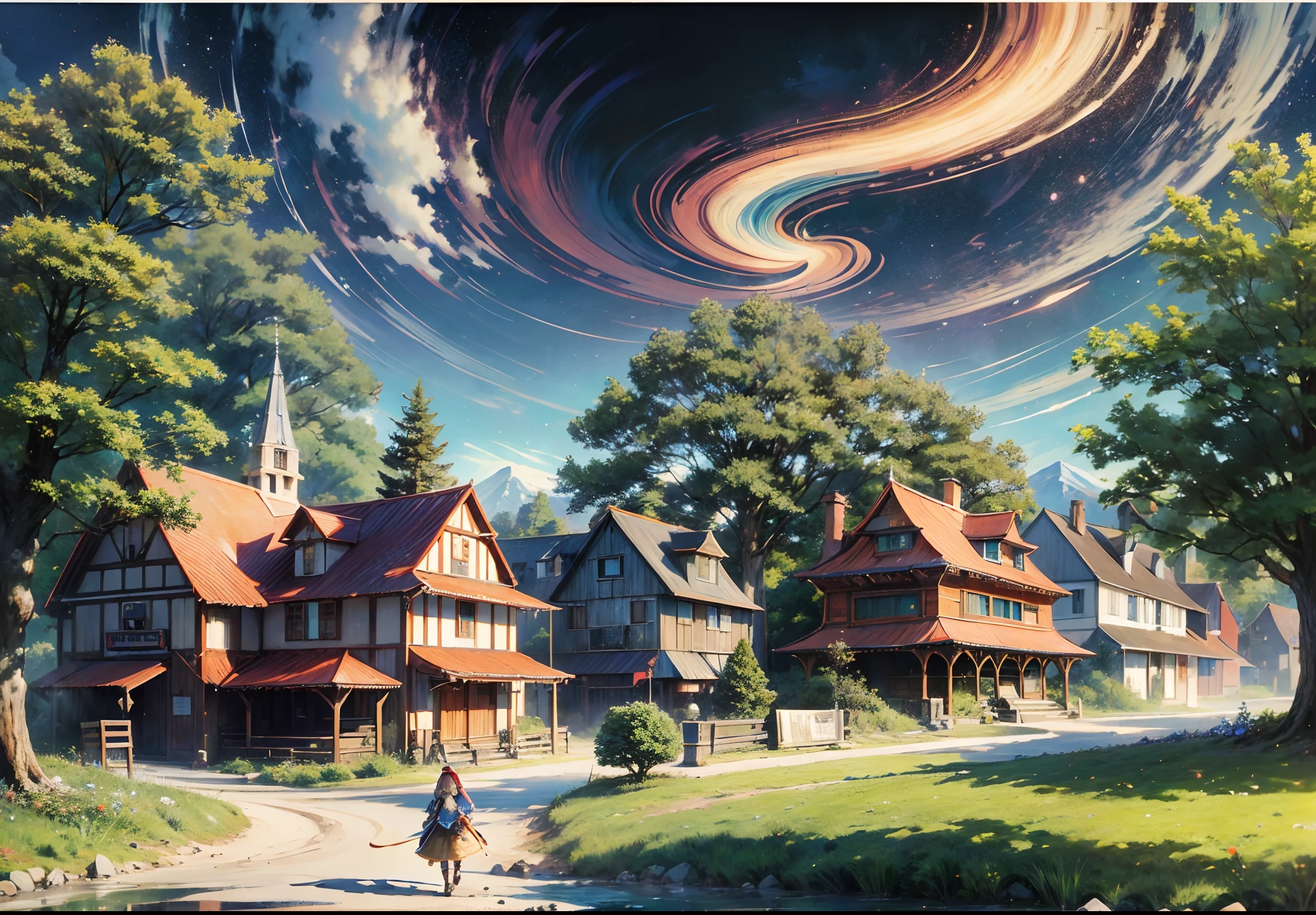 (absurderes, A high resolution, Ultra detailed, hdr), Masterpiece, Best quality, Mana Town Legend, Mana Dawn console, Portrait of a place, Nostalgic place, Town of Lumina, detailed scenic view, In the legend of Mana Town, optic, Local towns, scenery, Professional photo, Detailed view of the route town, Detailed background
