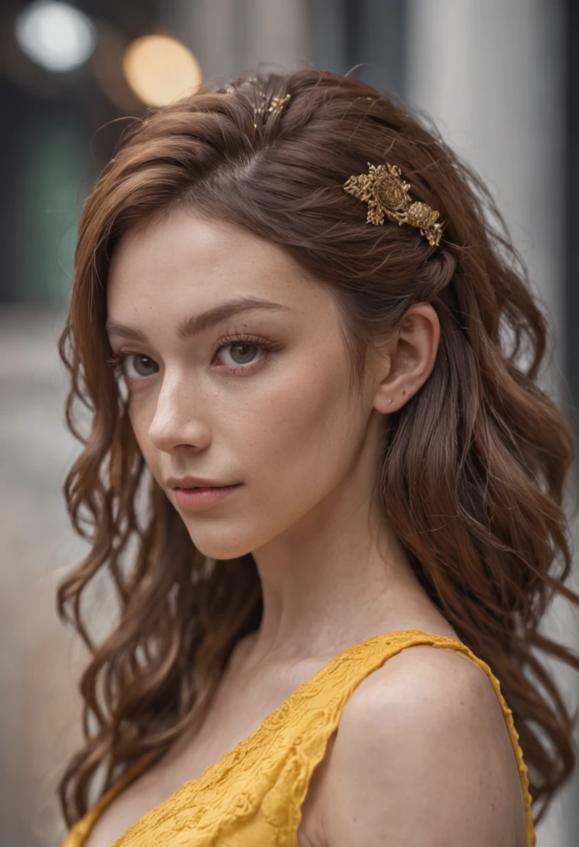 (dreads_hairstyle:1.3),woman posing for a photo, wearing elegant, yellow dress, good hand,4k, high-res, masterpiece, best quality, head:1.3,((Hasselblad photography)), finely detailed skin, sharp focus, (cinematic lighting), night, soft lighting, dynamic angle, [:(detailed face:1.2):0.2],(((futuristic city))),