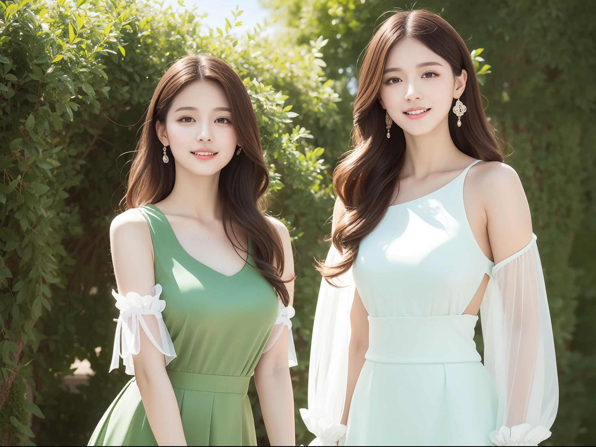 there is an ancient palace next to the girl,An extremely delicate and beautiful girl,realisticlying,unbelievable Ridiculous,abstract artistic,From hips to shoulders,Catch,Extremely detailed body,woman,年轻,20yr old,Very long hair,Floating hair,Light brown hair,two tone color hair,Beautiful fine hair,exquisite and beautiful face,light smile,Clear eyes,parted_Lips, Black colored eyes,Neck_ribbon,frilld_dress,jaket,Green transparent skirt,Floating palace,beautiful and clear background,beautiful sky,full bloom,very precise detail,absurderes,extremely CG,