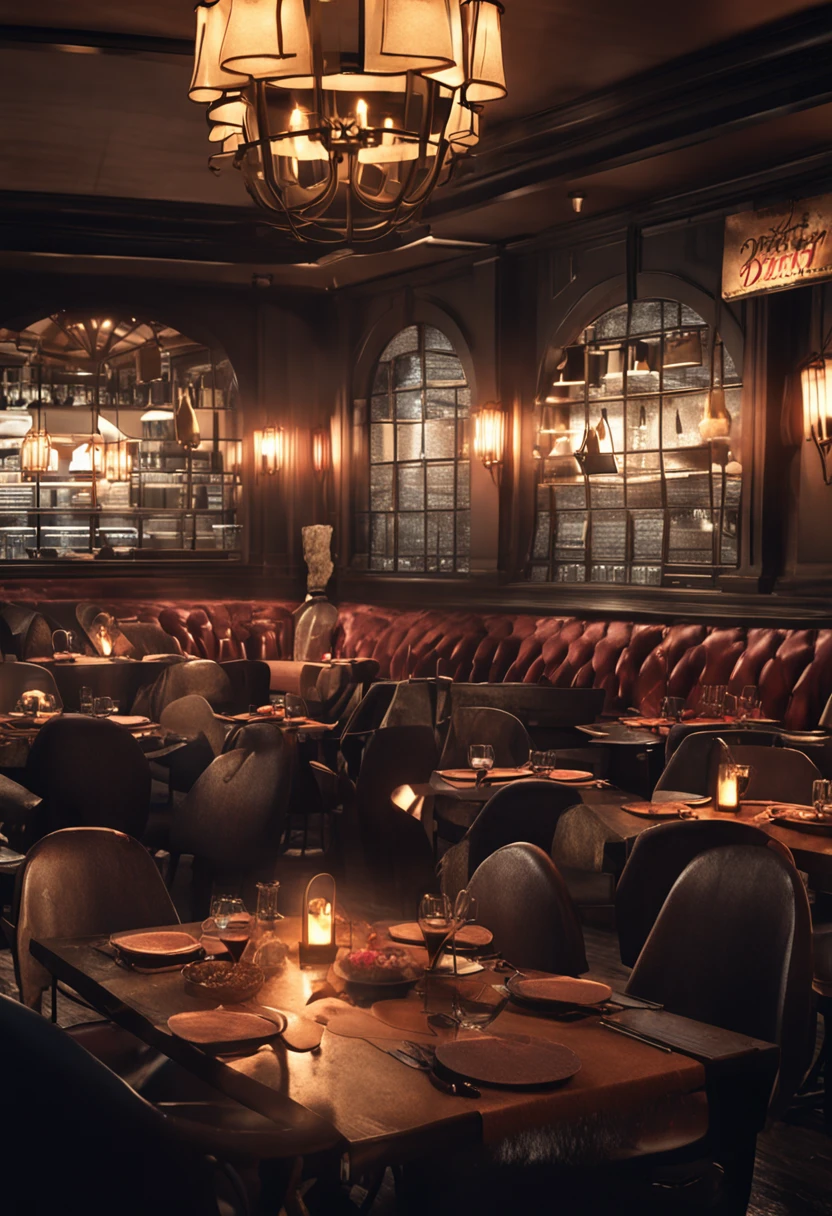 (超A high resolution、Photorealsitic、top-quality、Photorealsitic)、(8K、Raw photo、top-quality、masterpiece)、resturant、4 men and women in their 40s、Everyone drinks beer、Dark interior、((The lighting is dark))、a smile、Laughing