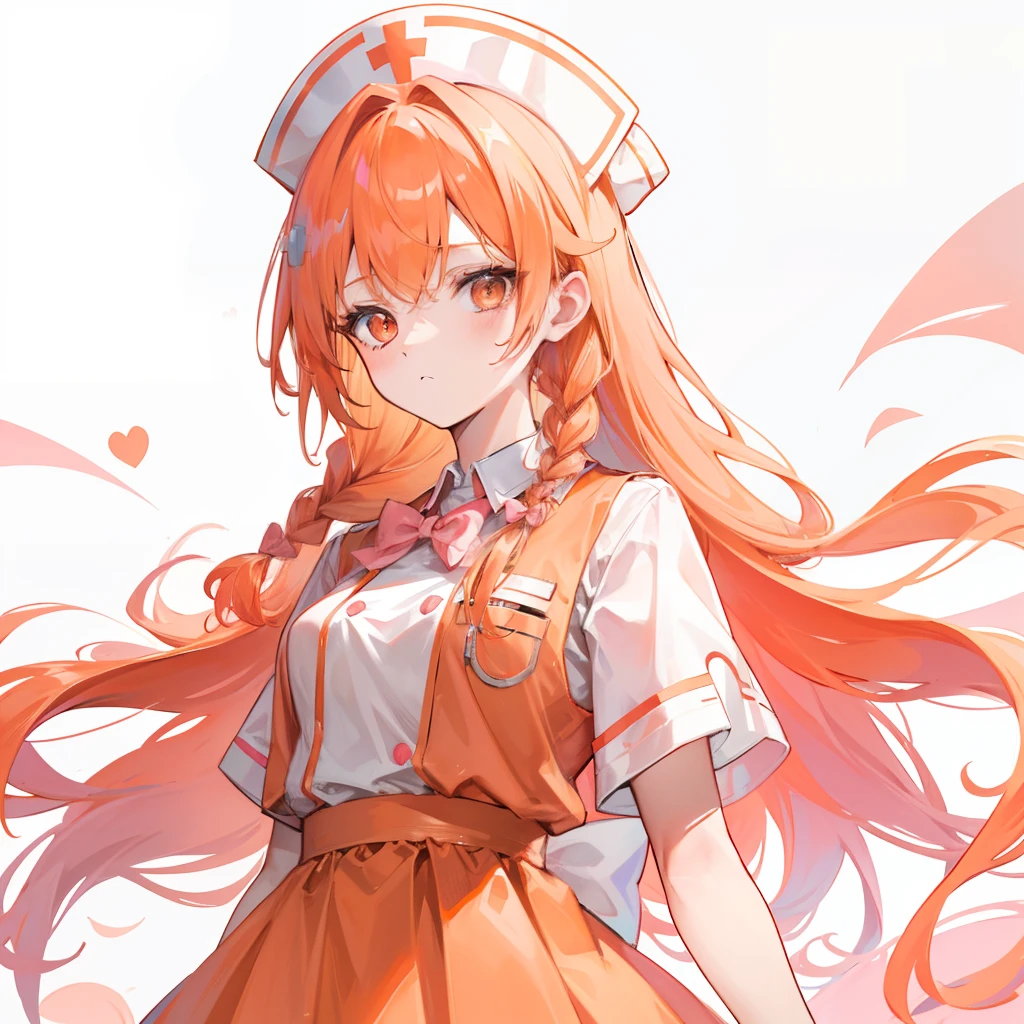 Long pale orange hair，Pink bow，Fairy braids，Nurse's uniform