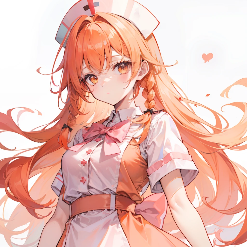 Long pale orange hair，Pink bow，Fairy braids，Nurse's uniform