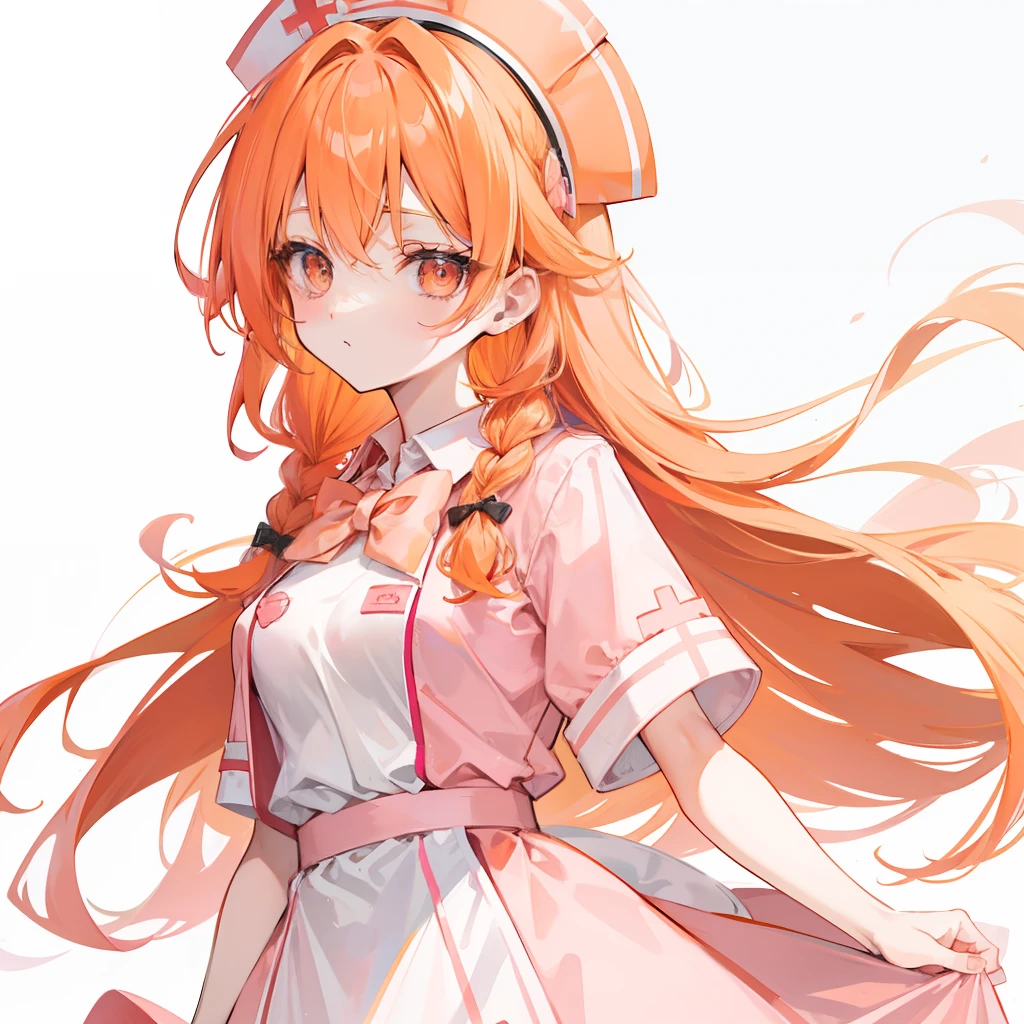 Long pale orange hair,Pink bow,Fairy braids,Nurse's uniform