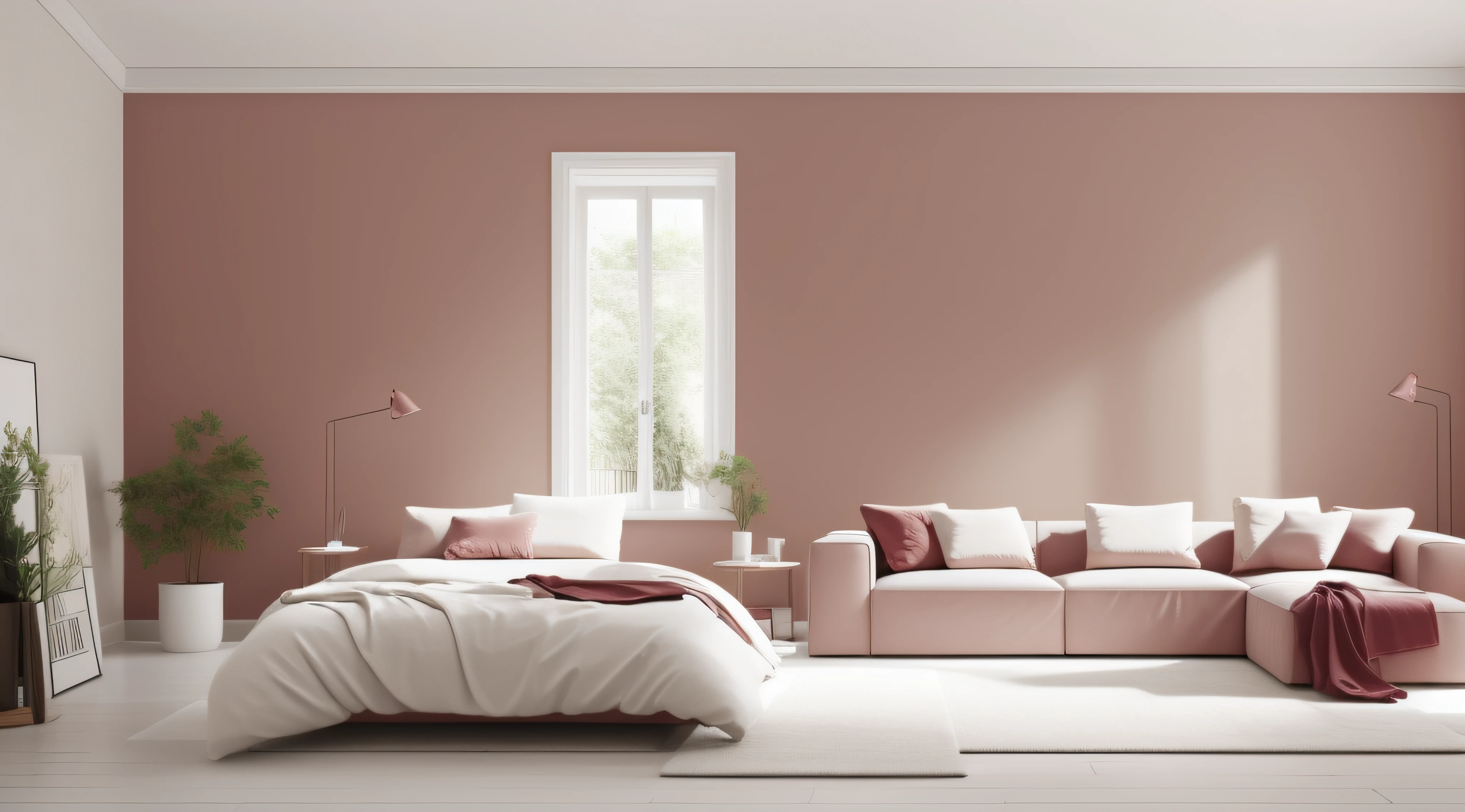 (A minimalist wall with a soothing French raspberry color)
