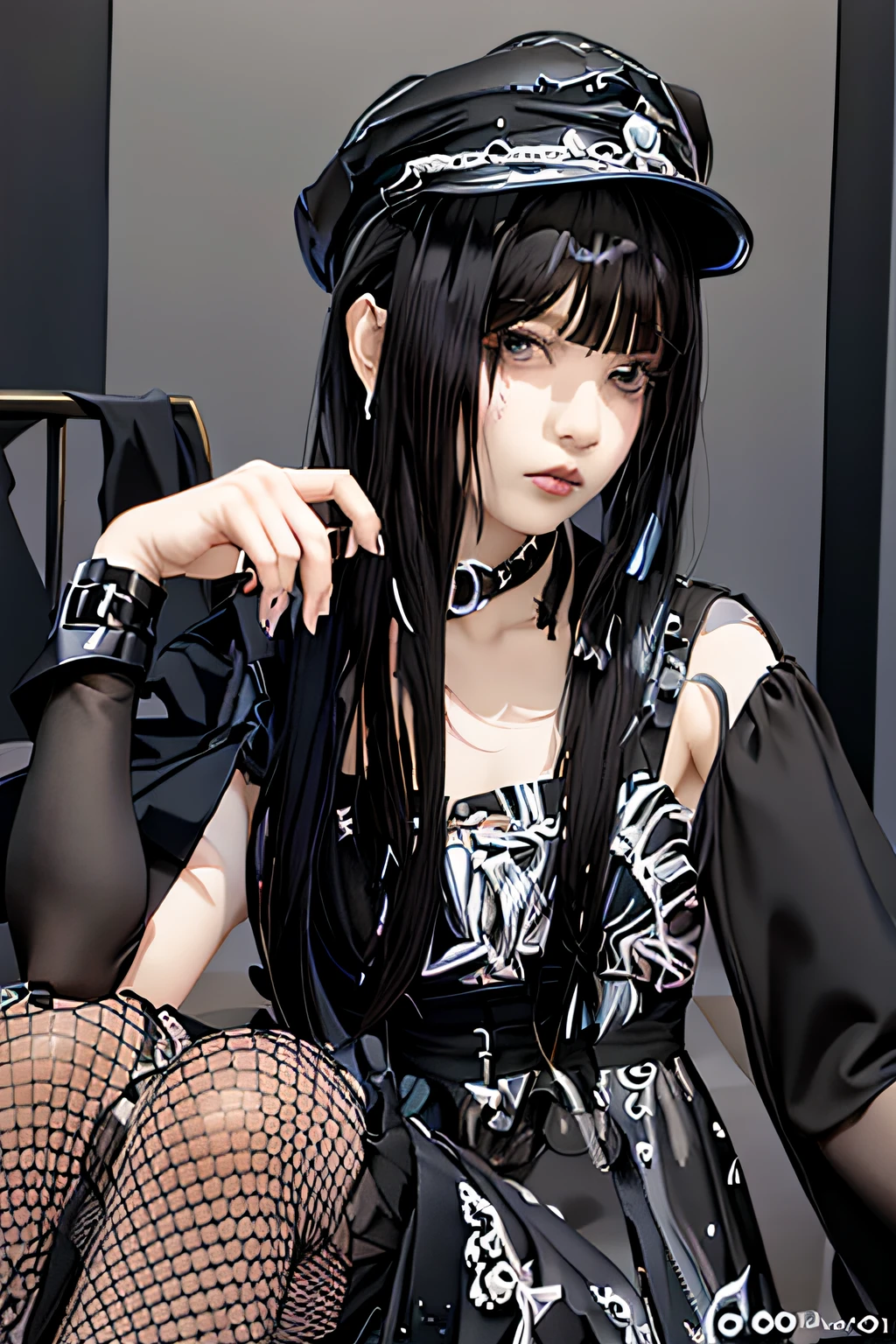 Alave in black dress and hat sitting on sofa, 1 7 - year - old anime goth girl, cruel korean goth girl, Goth girl aesthetics, 1 7 - year - old goth girl, gothic aesthetic, Goth aesthetics, japanese gothic, black hime-cut hair, black gothic lolita dress, gothgirl, gothic horror vibes