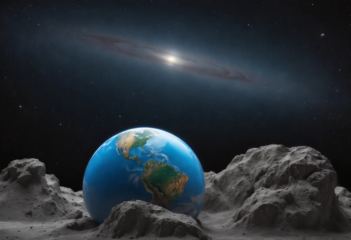 Blue Earth seen from the surface of the saturn, Masterpiece、realisitic, scenery