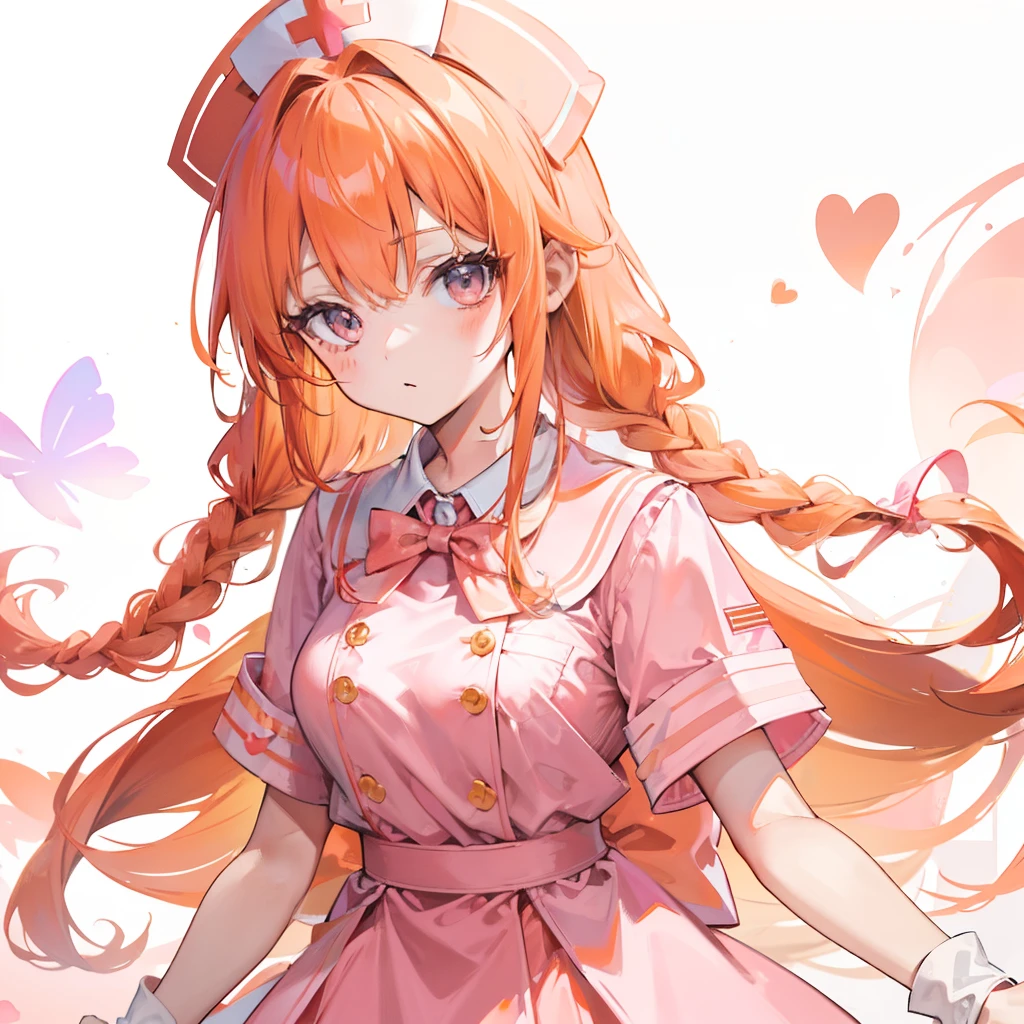 Long light orange hair，Pink bow，Fairy braids，Nurse's uniform