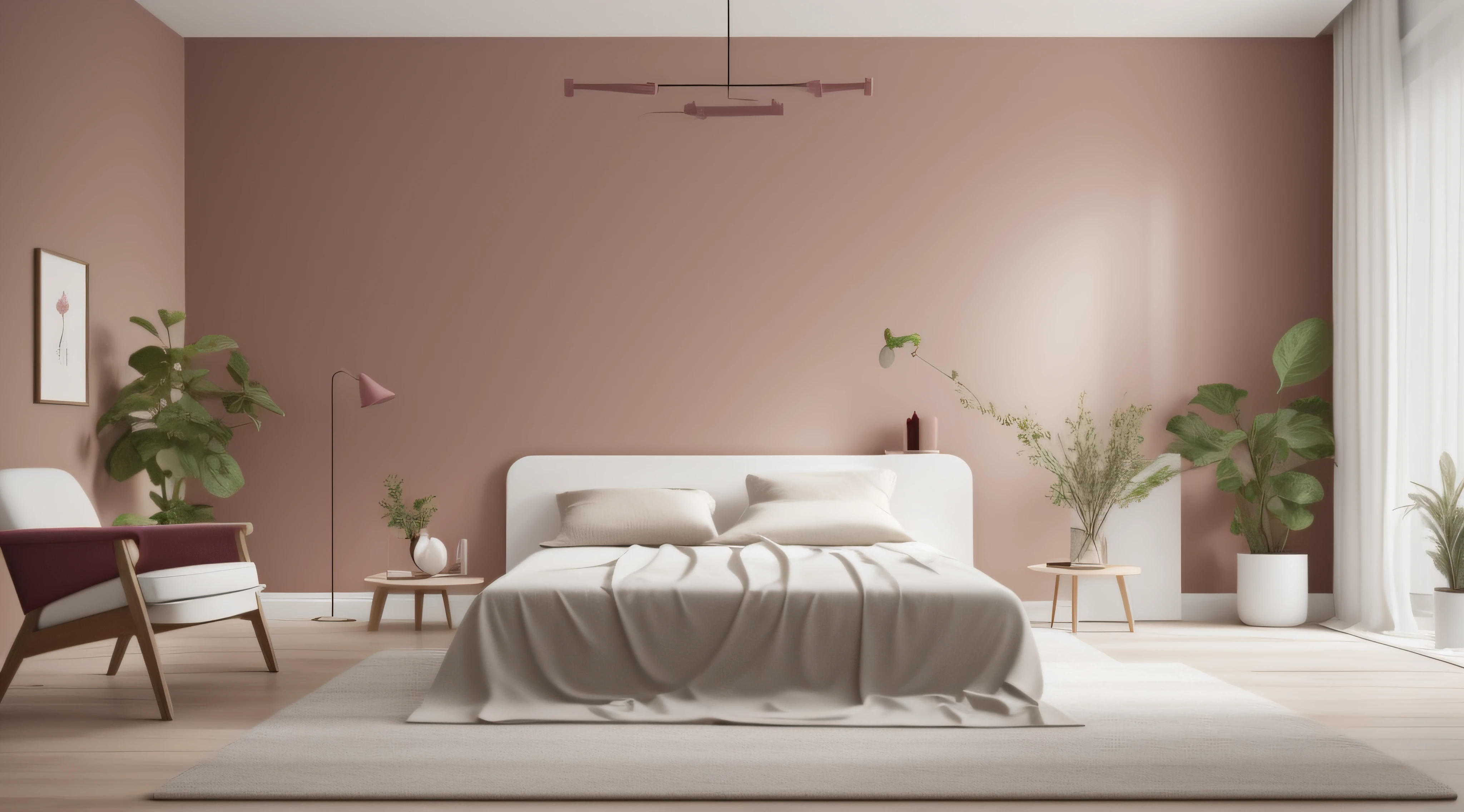 (A minimalist wall with a soothing French raspberry color)