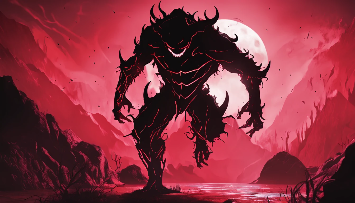 Human silhouette Red demon smile