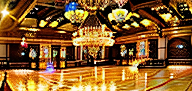 Wooden、chandeliers、Illuminated Alafed Room, ballroom, dance floor, Ballroom background, Dancehall background, Dance Floor Kismet, Futuristic ballroom. Big eyes, Great hall, Great hall, Open shiny floor, Luxurious decoration, gaudy, a picture」, Gorgeous settings, big room, Elegant atmosphere, Grand Interior Dance Hall