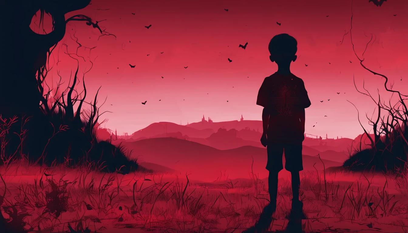 Silhouette child human demon Red smile
