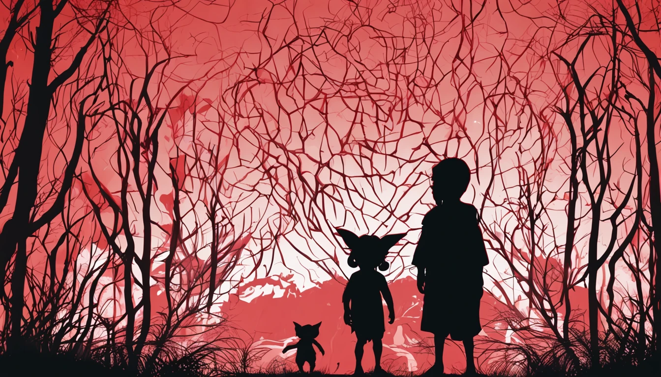Silhouette child human demon Red smile