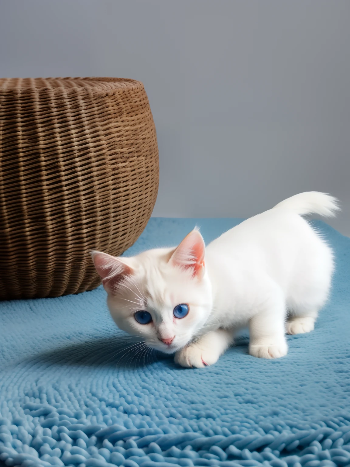 Cute little white kitten on small blue circular rug、Playing with two kittens、
hight resolution、insanely detaileda、Convoluted、elegent、4K Ultra Detail、Cinematic sensual、masterpiece、Farbe、surrealistic、
vivd colour、Convoluted、High Detail、Photorealsitic、symmetry、Volumetric lighting、beautifly、Rich deep colors、masterpiece