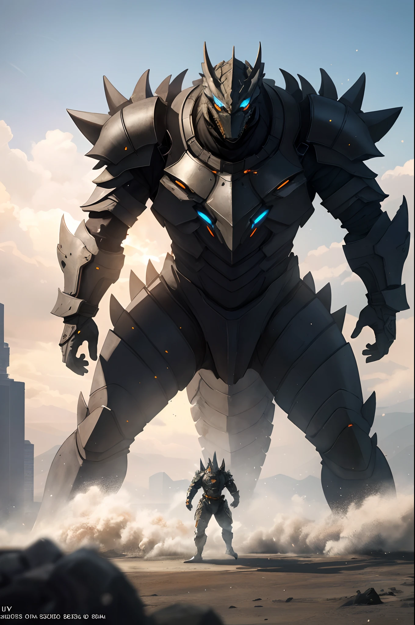 A high-tech combat armor suit inspired by Godzilla concept, Godzilla concept biotech battle armor, (Natural light, professional lighting:1.2, cinematic lighting:1.5, best shadow), (masterpiece:1.5), high definition, best quality, ultra-detailed, extremely delicate, anatomically correct, creativity, RAW photo, unreal engine 5, High-tech armored suits, psychedelic details, BiophyllTech, (add electric power around), fantasy, ultra intricately detailed, Ultra-complex design, A bio-sensitive high-tech battle armor suit infused with Godzilla characteristics, The angular design on the body is illuminated and the display is charging, (energy waves, Energy particles), octane render, perfect images quality, realistic, sure real, full hd, 32k, ((character concept art)), full body character drawing