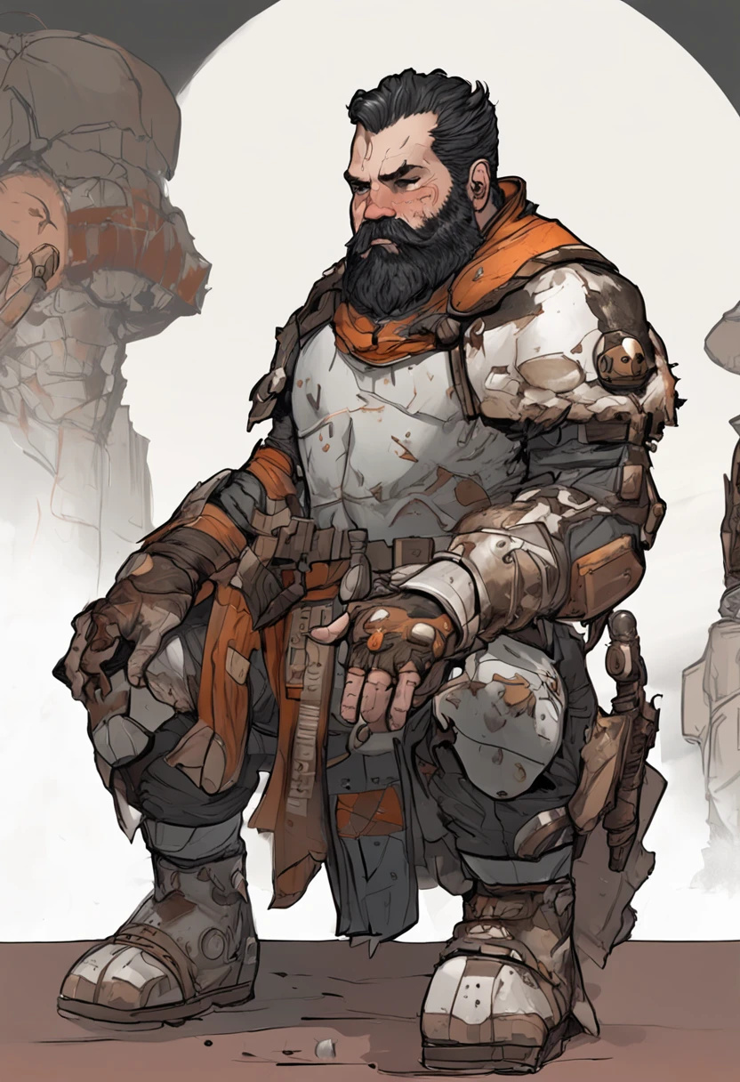 ((on knees)),((white man taller)), ((Short black hair)), a little stout,((hairy arms)), muscular legs,(((medium-long black beard))), black eyes,((a little fat)),((Shoes));((glasses)),((1boy)),((alone)),((full body)),((((Imperial paladin Armor)))),((T pose)))