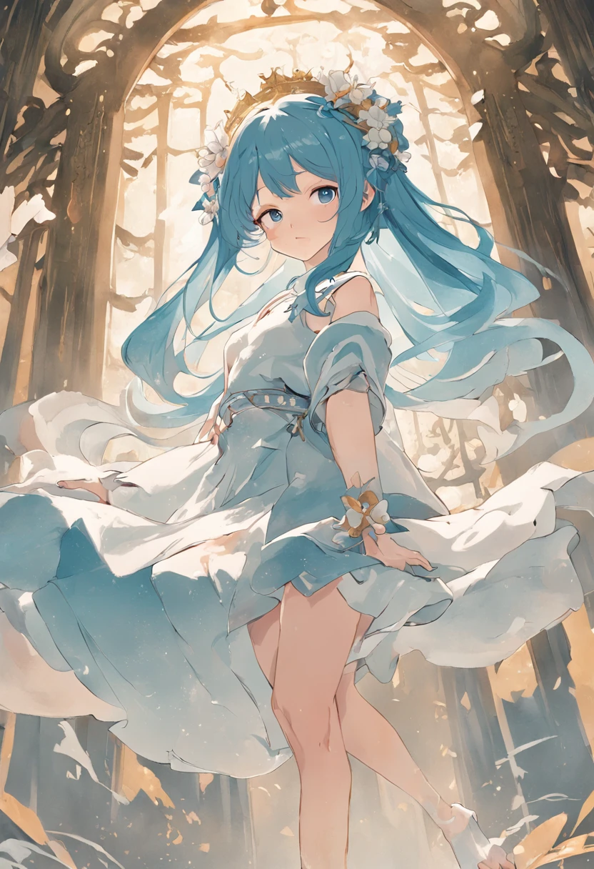 (in a panoramic view,Whole body diagram:1.5),(1 delicate girl playing on the swing),(Vine swing,Anime girl with blue hair and white dress with flower crown,palaces,hanfugirl),(Guviz-style artwork,Guvitz,inspired by Leng Mei,A beautiful fantasy queen,Inspired by Lee Mei Shu,Popular on CGstation,Inspired by Ai Xuan,Blue and white Hanfu,High heels,a beautiful fantasy empress:1.5),(A flowing dress,conservative girl,cloud goddess,Flowing blue and white patterned fabric,wearing flowing dress,Realistic), (Wind: 1.5),(full bodyesbian:1.5),(senior color matching,gradient backgrounds,white backgrounid)