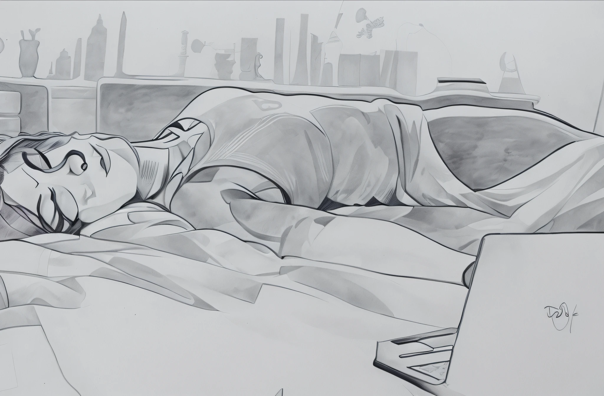 line art style, niveaux de gris, dessin seulement