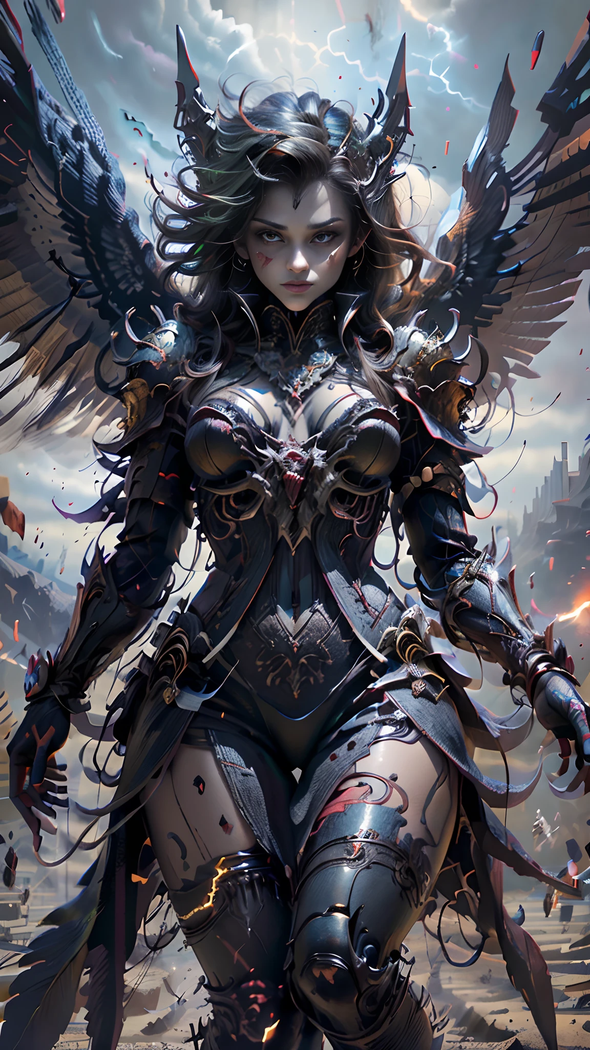 (Masterpiece), in full black demon armor, Top Quality, Expressive Eyes, Perfect Face, Red skin, Feathers on Legs and Arms, Demon woman, light magic, Fireball palm spell, 8k_wallpaper, highly detailed eyes, body detail very tall, very detailed fingers, (digital artwork), (detailed manga illustration), (detailed line art), (perfect)) anatomy, best hand)), (intricate detail: 1.3), (very detailed: 1.3 ), (illustration :1.3 ), (sharp focus:1.3), (natural light:1.05), (bright color:1.3),