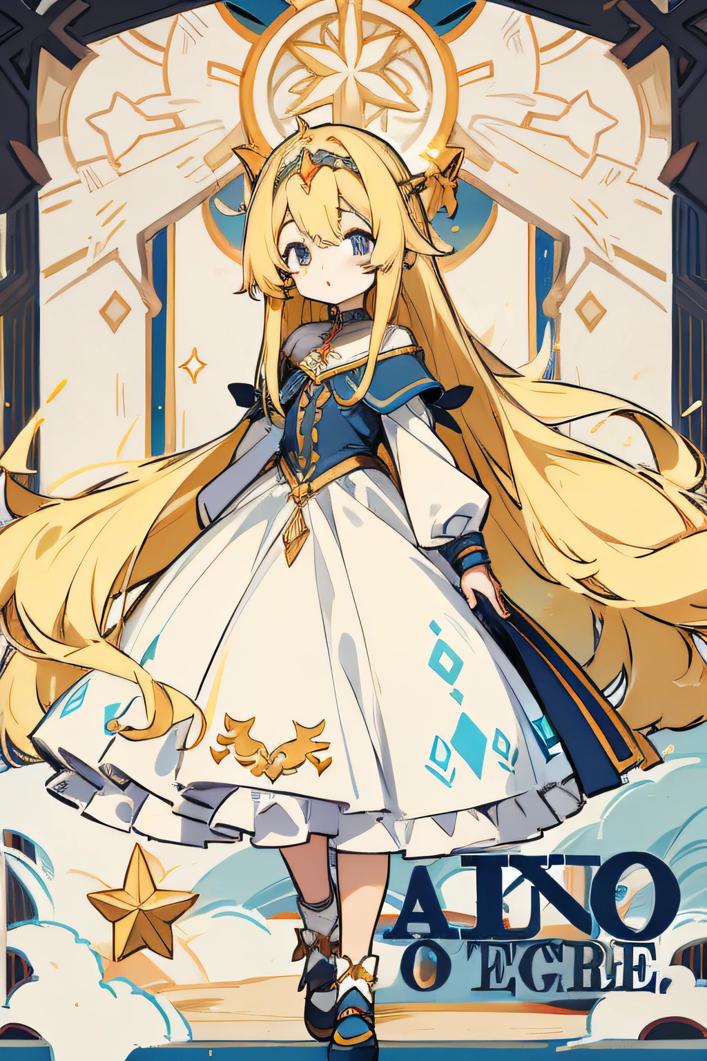 Long-haired li,Fair skin,Has long blonde hair,This is a six-year- girar a ic dress
