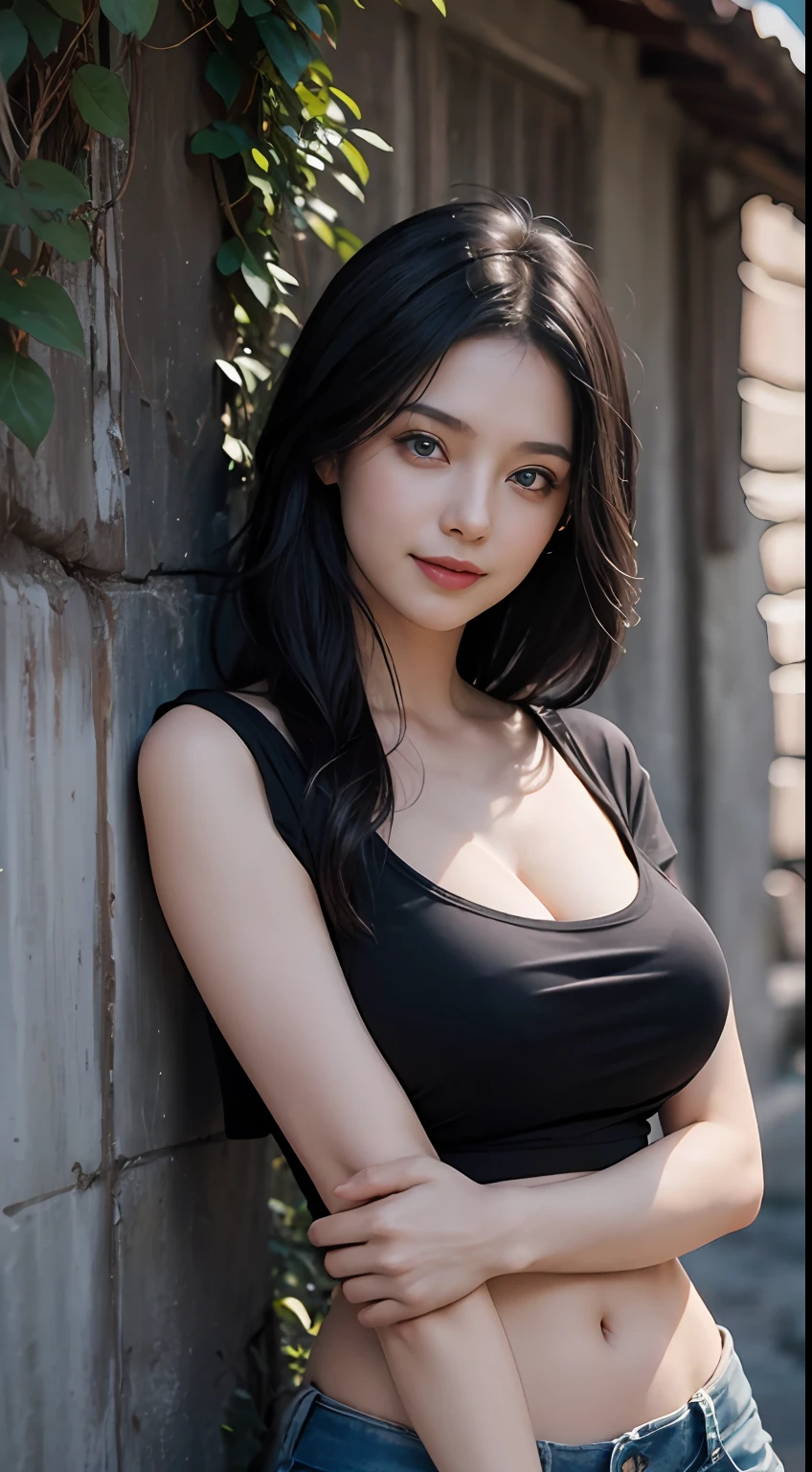 (masterpiece:1.3),(8K,photorealistic,raw photo,best quality:1.4),Japanese,(1 girl),beautiful face,(realistic face),17 years old,(black hair),beautiful hairstyle,beautiful eyes,tank top,beautiful eye detail,(realistic skin),beautiful skin,attractive,high resolution,ultra-realistic,high quality,golden ratio,legs to shoulders visible,beautiful skin detail,(cute:1.2),(black hair),(J-pop idol),(upper thighs:0.6),(depth of field),soft light,lens shine,gaze,(droopy eyes:1.2),straight teeth,smile,flowing hair,(blonde:1.2),brown eyes,full color,4K,8K,16K,raw photo,masterpiece,professional photo,cleavage,,big breasts and slim body,pulled up long skirt,cityscape with night view