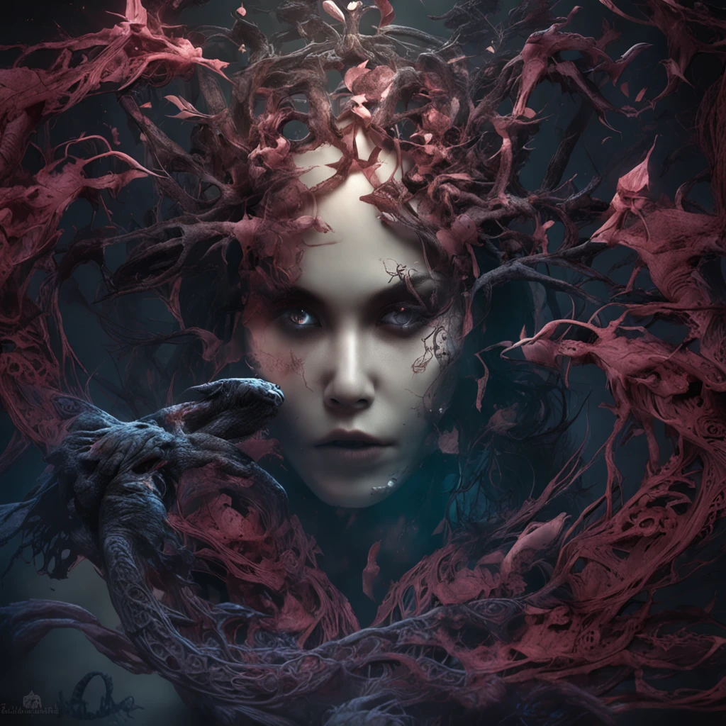 demons, maze of heaven by style of Guillermo del Toro, Adrian Donoghue, Alberto Seveso, Anna Dittmann, Arthur Rackham, Giger, centered,, highly detailed, extremely detailed, delicate detail, crisp quality, ultra realistic, hyperrealistic, award jenny saville, edward hopper, surrealism, dark art by james jean, takato yamamoto,