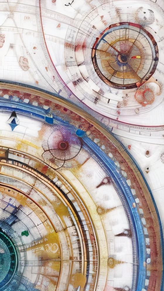 Close-up of a clock graph with many circles, beautiful cosmic neural network, geometry and astrology, intricate machine in space, Incredible cosmic geometry, Precision planetary gears, Highly detailed fractals, Elegant and complex charts, fibonacci fractals, Quantum fractals, Upper Paleomystical Cosmology