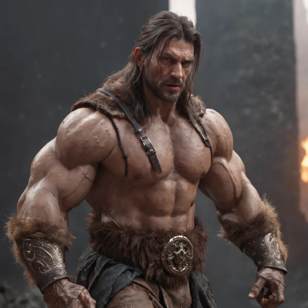 (professional 3d render:1.3) af (Realistic:1.3) most beautiful artwork photo in the world，Features soft and shiny male heroes, ((Epic hero fantasy muscle man rough wet hero angry looking long hair short beard and ferocious expression in dynamic pose, Fantastic location, Majestic cluttered environment)), Full body 8K unified rendering, action  shot, skin pore, very dark lighting, heavyshading, Detailed, Detailed face, (vibrant, photograph realistic, Realistic, Dramatic, Dark, Sharp focus, 8K), (Old leather garments damaged by weathering:1.4), ((((Wear fur)))), (Intricate:1.4), decadent, (Highly detailed:1.4), Digital painting, rendering by octane, art  stations, concept-art, smooth, Sharp focus, illustration, Art germ, (loish:0.23), wlop ilya kuvshinov, and greg rutkowski and alphonse mucha gracias, (Global illumination, Studio light, volumettic light), heavy rain, particles floating, lotr, fantasy, elf, full bodyesbian, ((Dark and ancient city background:1.3)),CGSesociety,art  stations