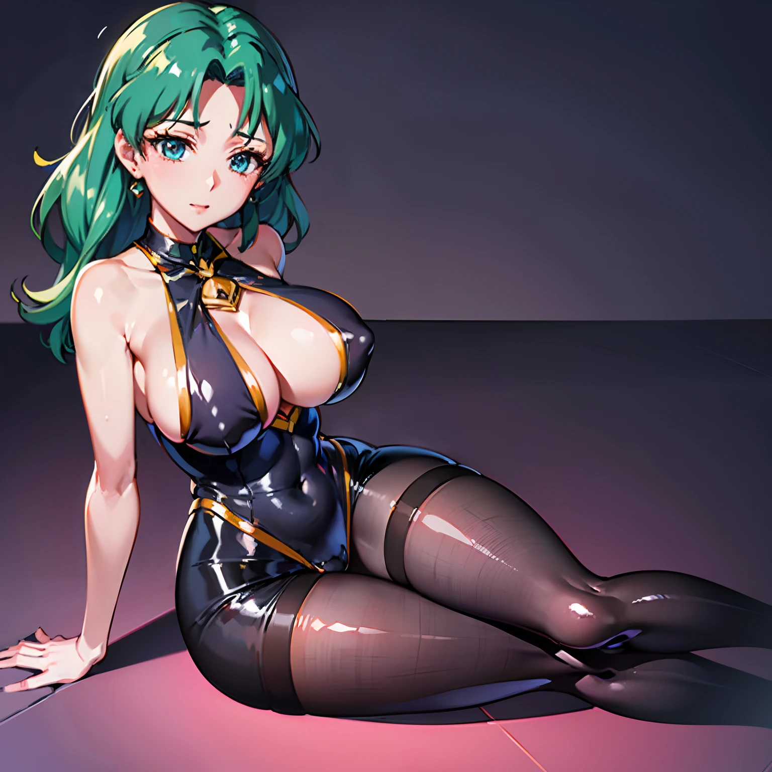 ((Beautiful girl wearing thin body stockings all over her body。Sailor Neptune Fallen to Evil。Female Solo :1.1))。((Do not show skin:1.2))。(a closeup)babydoll。Black Latex Long Gloves and Boots。Aqua-colored hair。Wavy medium hair。Ecstasy expression。Tattoo in the place of the navel。Spread your legs apart。Eyes without light 。chastity belt。(hightquality)。Shiny body。sit a chair。She is tied to a machine、Mechanical chair。Pink tube tied to the body。Dark Lab。Inorganic background。