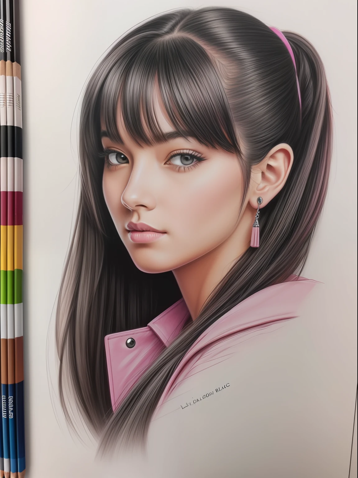 Hidgly detailed pencil color sketch of Lisa Black Pink