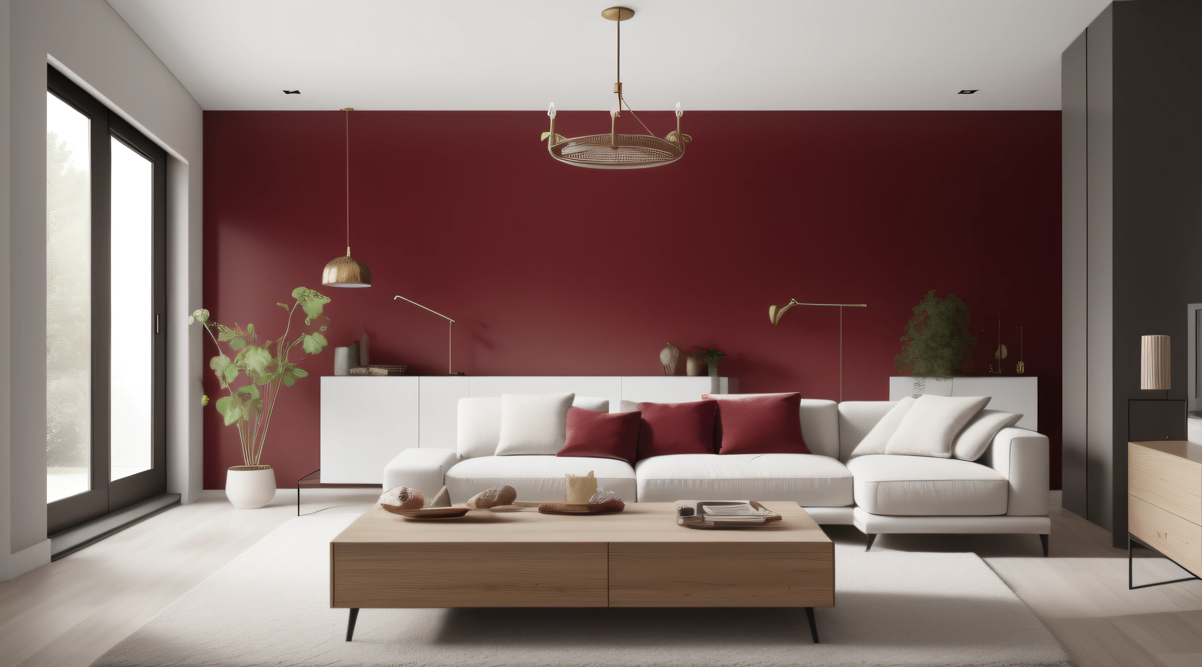 a wall Antique ruby color, minimalist