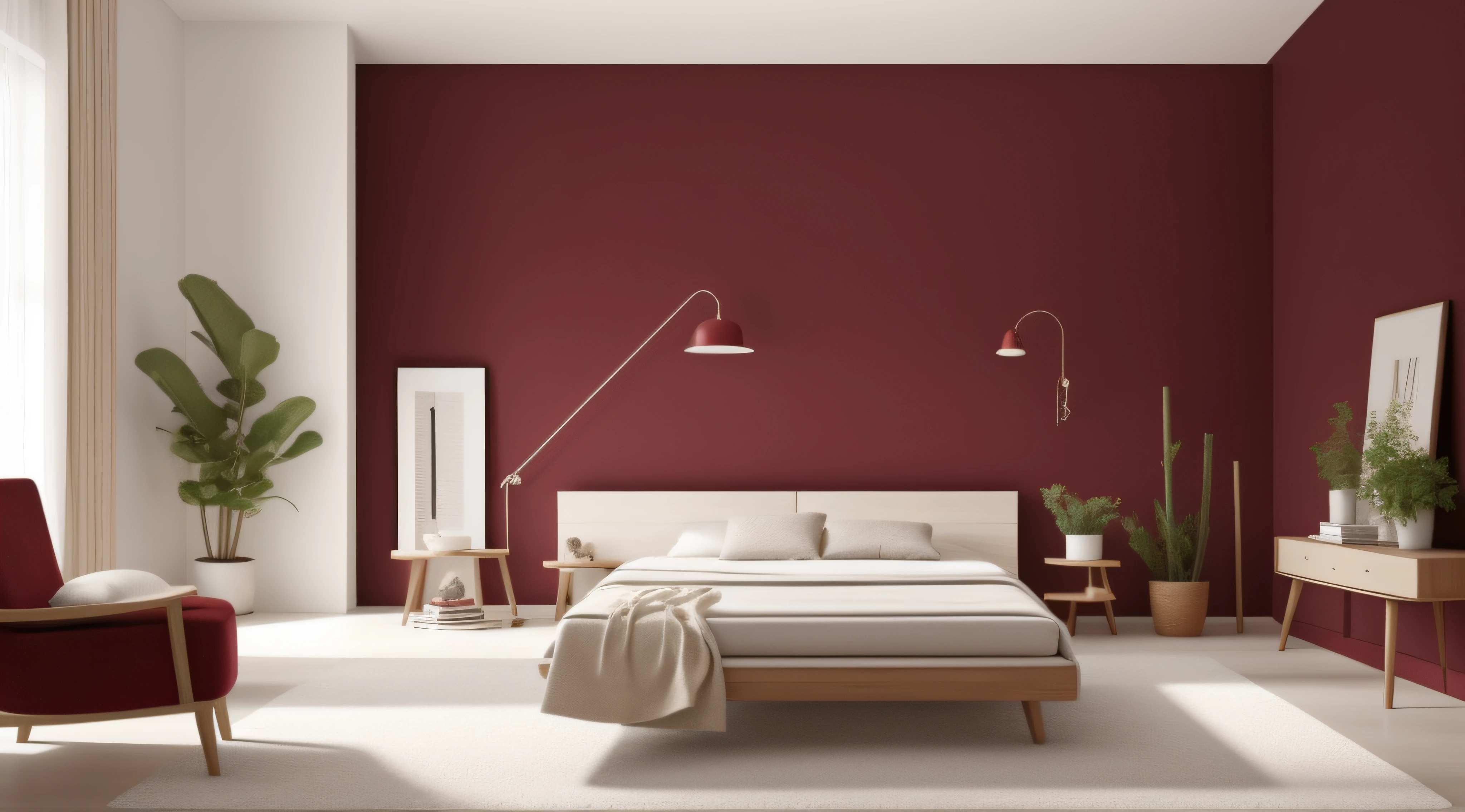 a wall Antique ruby color, minimalist