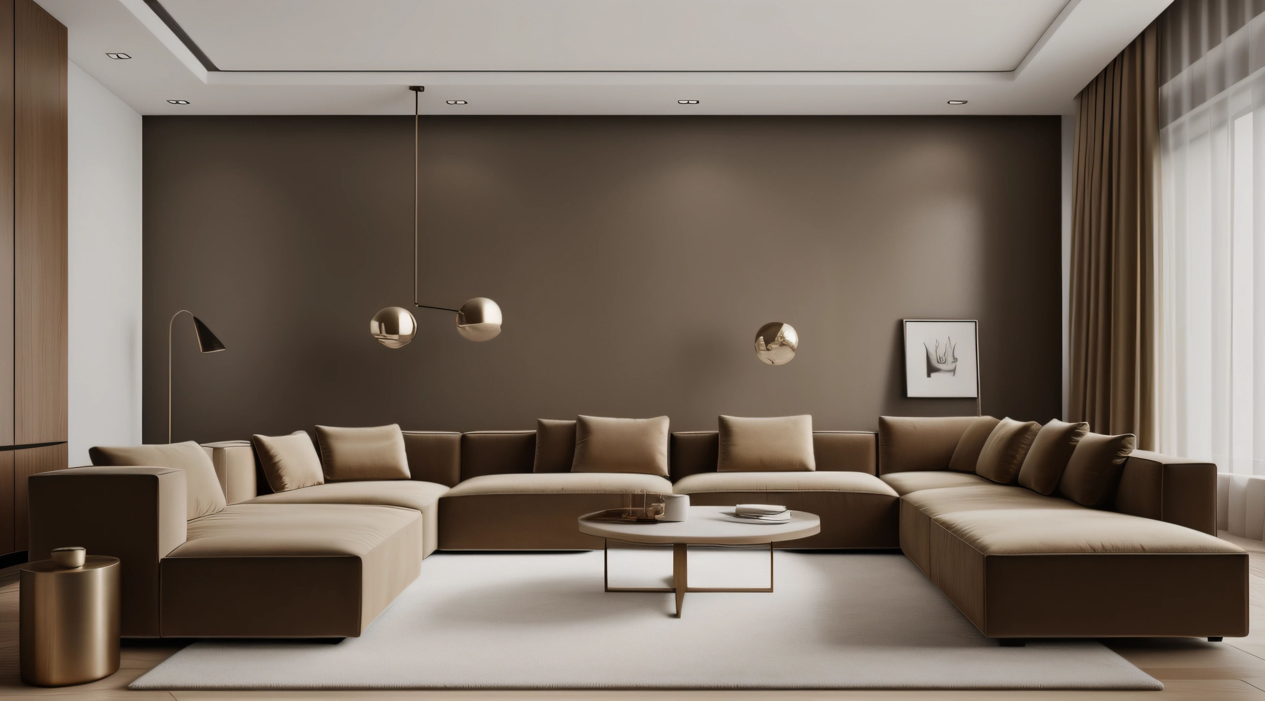 there is a couch and a table in a room, apartment with walls Antique bronze color, minimalist design, modern, minimalist interior design, modern minimalist, modern and minimalist, minimal modern, apartment design, modern interior design, interior, modern minimal design, empty solid wall, Antique bronze  color theme