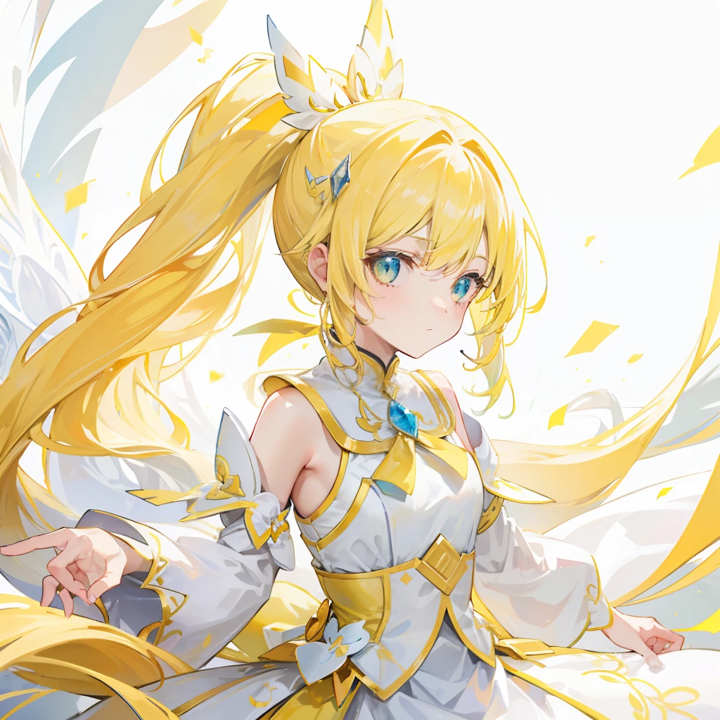 Light light yellow long double ponytail,White and yellow two-color magic fairy costume,Sweet beautiful girl