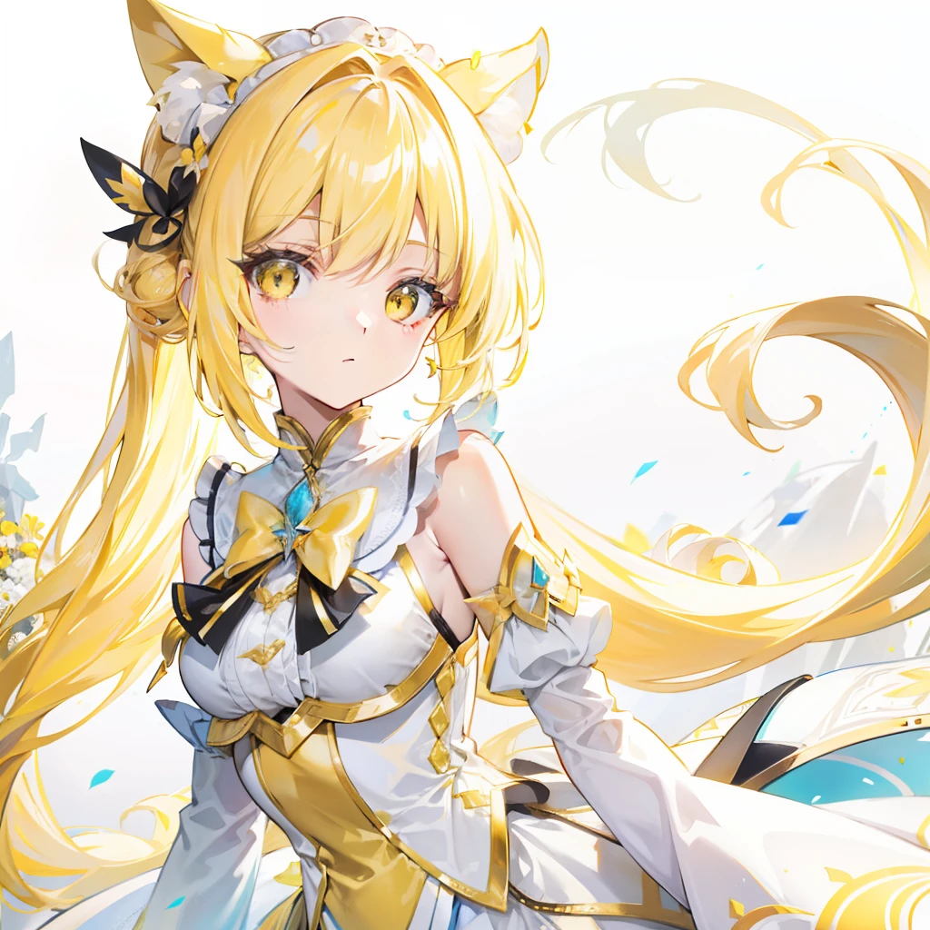 Light yellow long double ponytail，White and yellow two-color magic fairy costume，Sweet beautiful girl