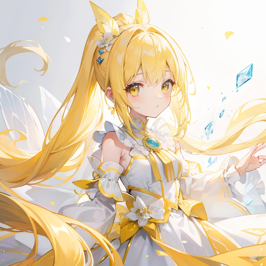 Light yellow long double ponytail，White and yellow two-color magic fairy costume，Sweet beautiful girl