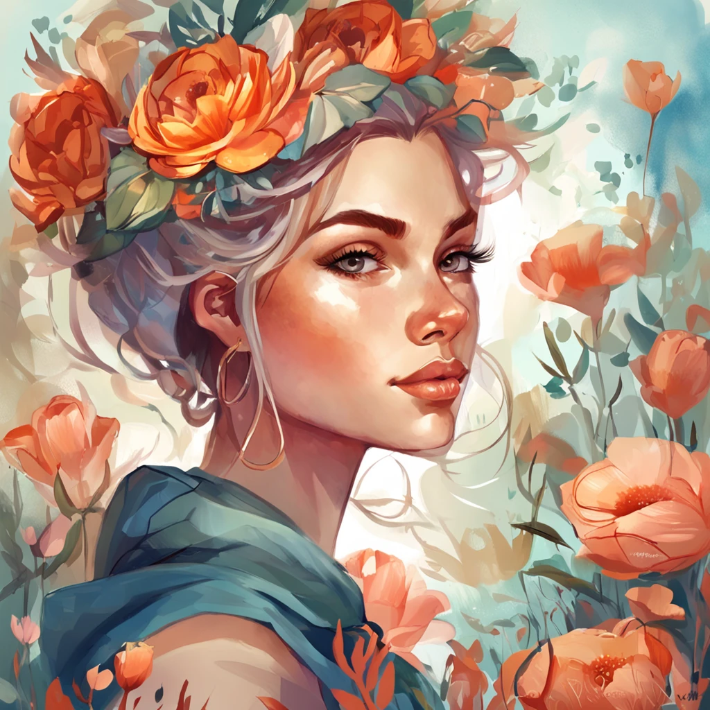 pintura de uma mulher com uma flor em seu cabelo, uma pintura digital inspirada em Lois van Baarle, trending on ArtStation, Arte Digital, Lois van Baarle e Rossdraw, stunning digital illustration, RossDraw pastel vibrante, rossdraw desenho animado vibrante, Beautiful digital illustration, Bela arte UHD 4K, exquisite digital illustration, Lois Ross