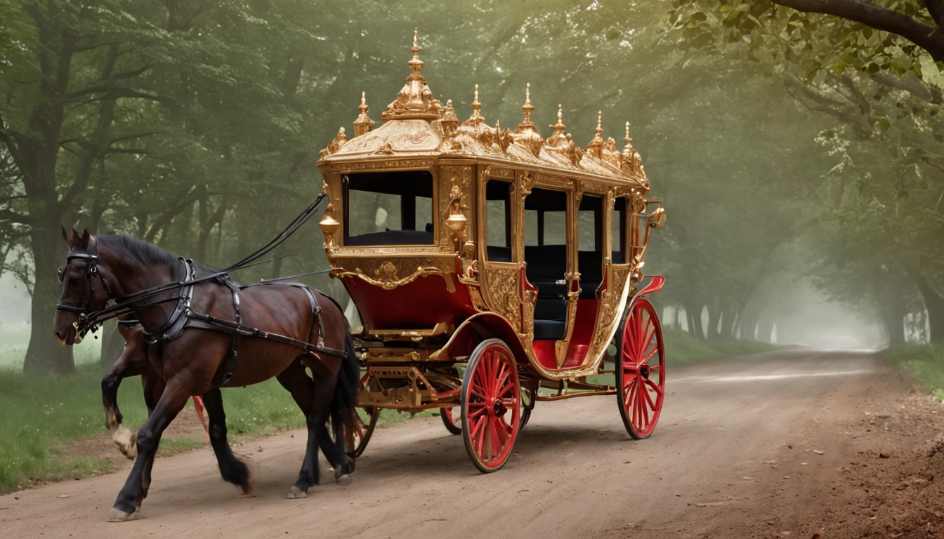 RAW photo, best, masterpiece, best quality, high quality, extremely detailed there RAW photo, best quality, there is a red and gold carriage with a lantern, carriage, illustration, highly detailed 4k digital art, 4k post, 4k post, kramskoi 4 k, amazing wallpaper, by Alexander Kucharsky, beautiful uhd 4 k art, car, beautiful digital artwork, 4k high resolution, fairy tale artwork, 8 k illustration,