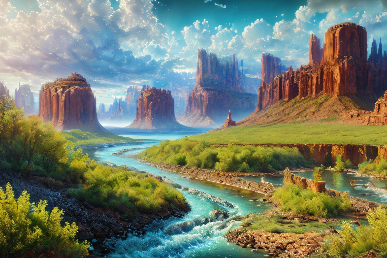 paysage futuriste, Eau, (Highly detailed CG Unit 8k wallpaper), The most beautiful work of art in the world, Professional majestic oil painting, complexe, High detail, mise au point nette, dramatique, Art of photorealist painting,