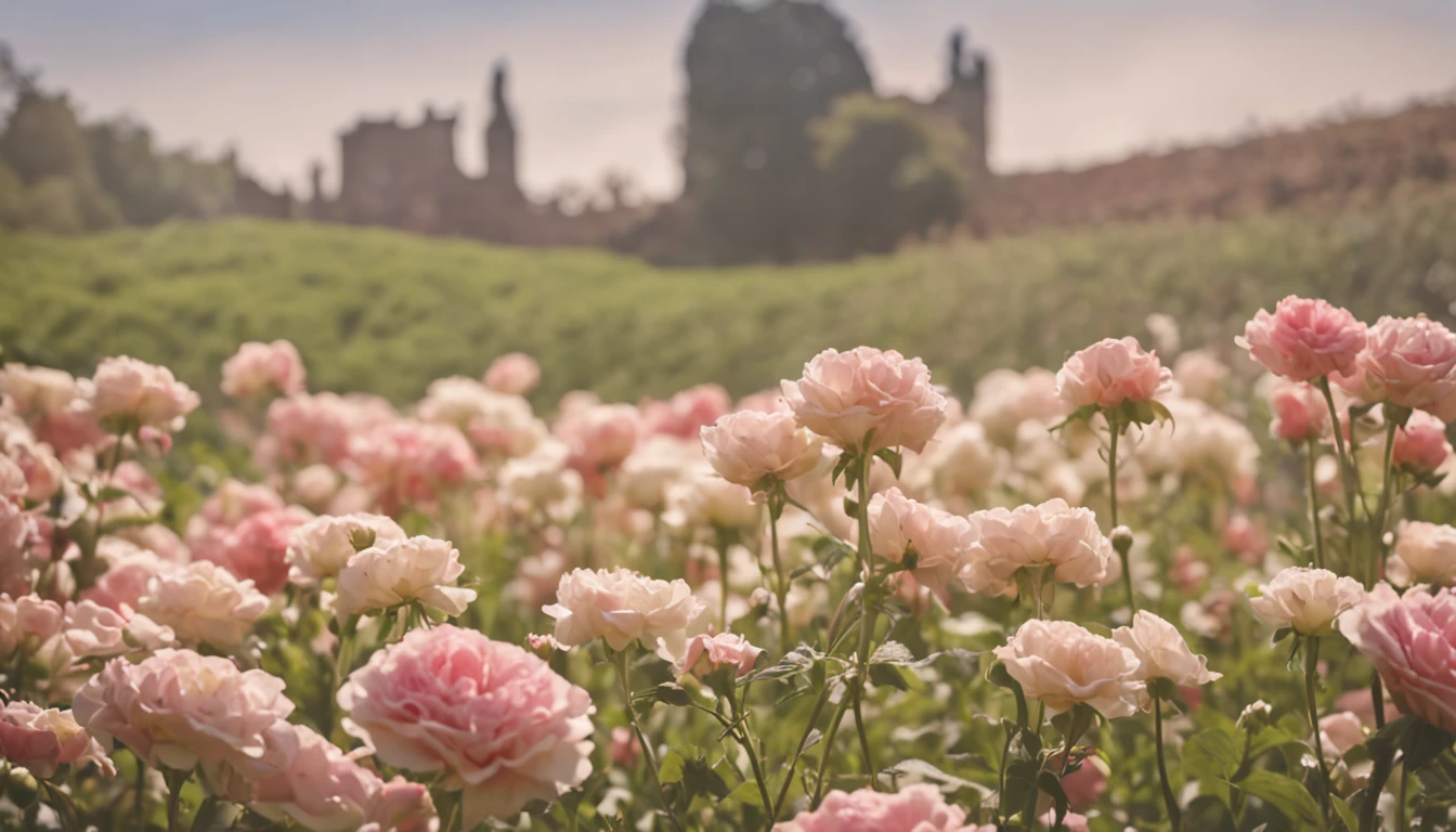 RAW photo, best, masterpiece, best quality, high quality, extremely detailed, painting of a field of flowers with a sky background, painted floral background, dreamy floral background, dreamy floral, dreamy scene,