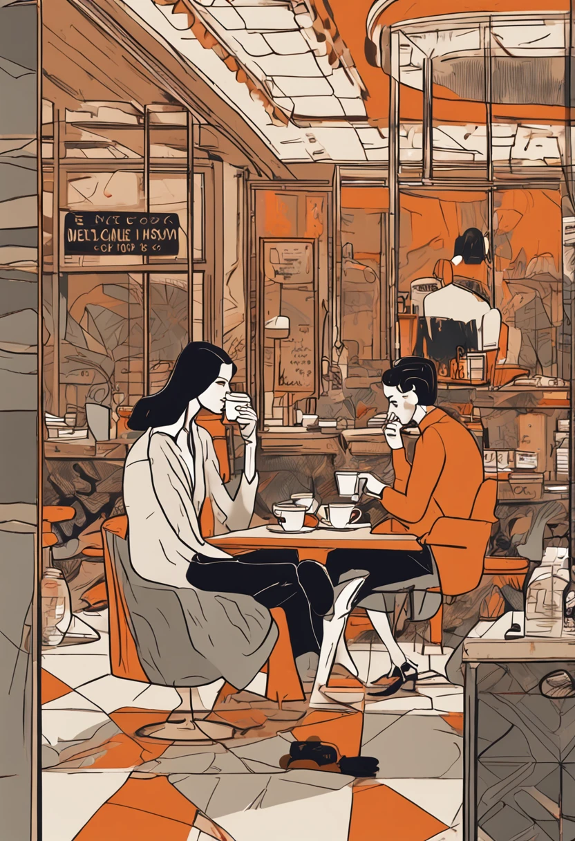 model gucci clothes drinking, coffee shop, photograph, desk with coffee, in the style of streetwise style, densely patterned imagery, post-'70s ego generation, dark beige and orange, elegant, emotive faces, hasselblad 1600f, street-inspired  ::n_desenho de estilo, Low-quality imperfection, boneco, jogo, anime