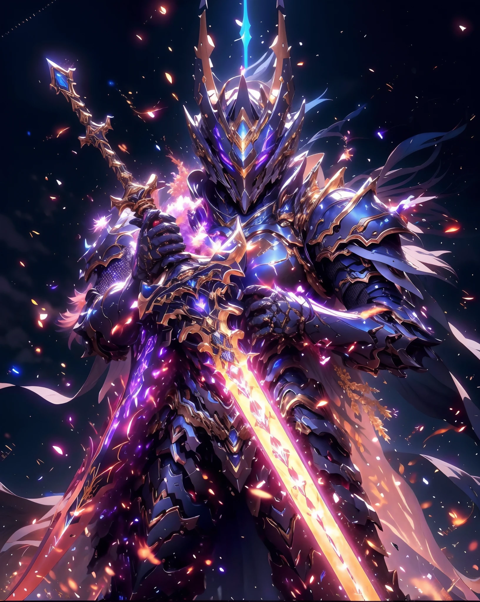 a close up of a person holding a sword in a space, badass anime 8 k, dragon knight, anime epic artwork, epic fantasy digital art style, fantasy knight, epic fantasy art style, 8k high quality detailed art, fantasy paladin, epic fantasy art style hd, dressed in light armor, full portrait of magical knight, rossdraws cartoon vibrant