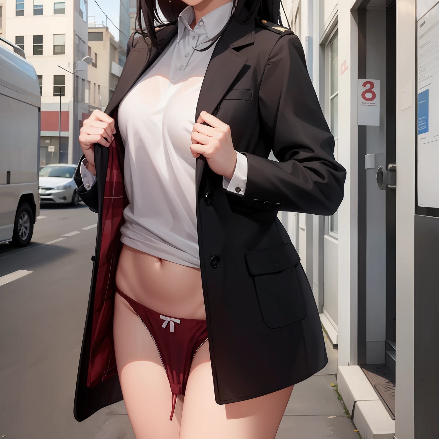 Female high school students dress，Undress，Sex toys in panties，the street，Take off your coat