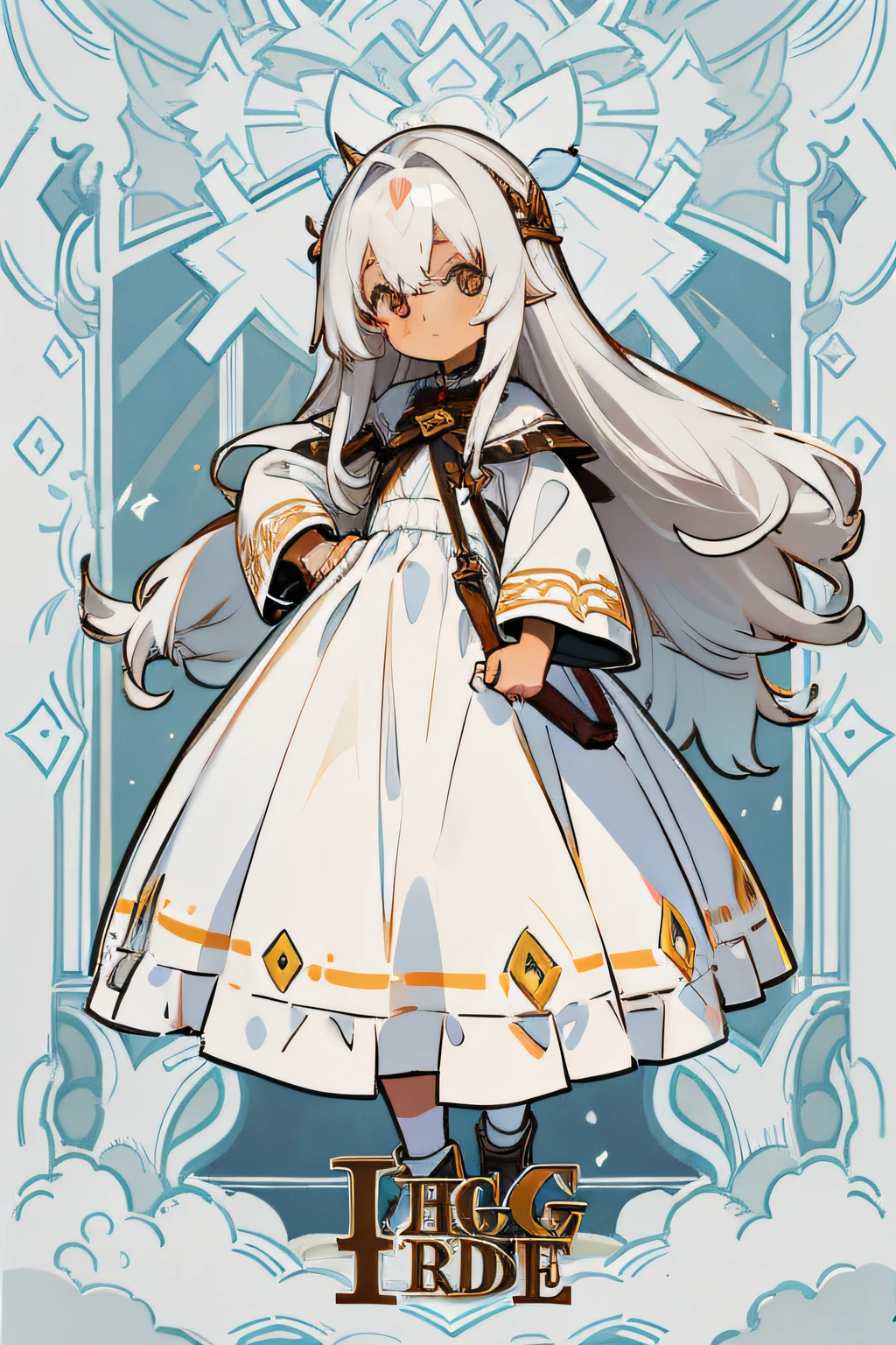 Long-haired little loli,Brown skin,Has long silver-white hair,This is a six-year-old girl,Wear a magic dress