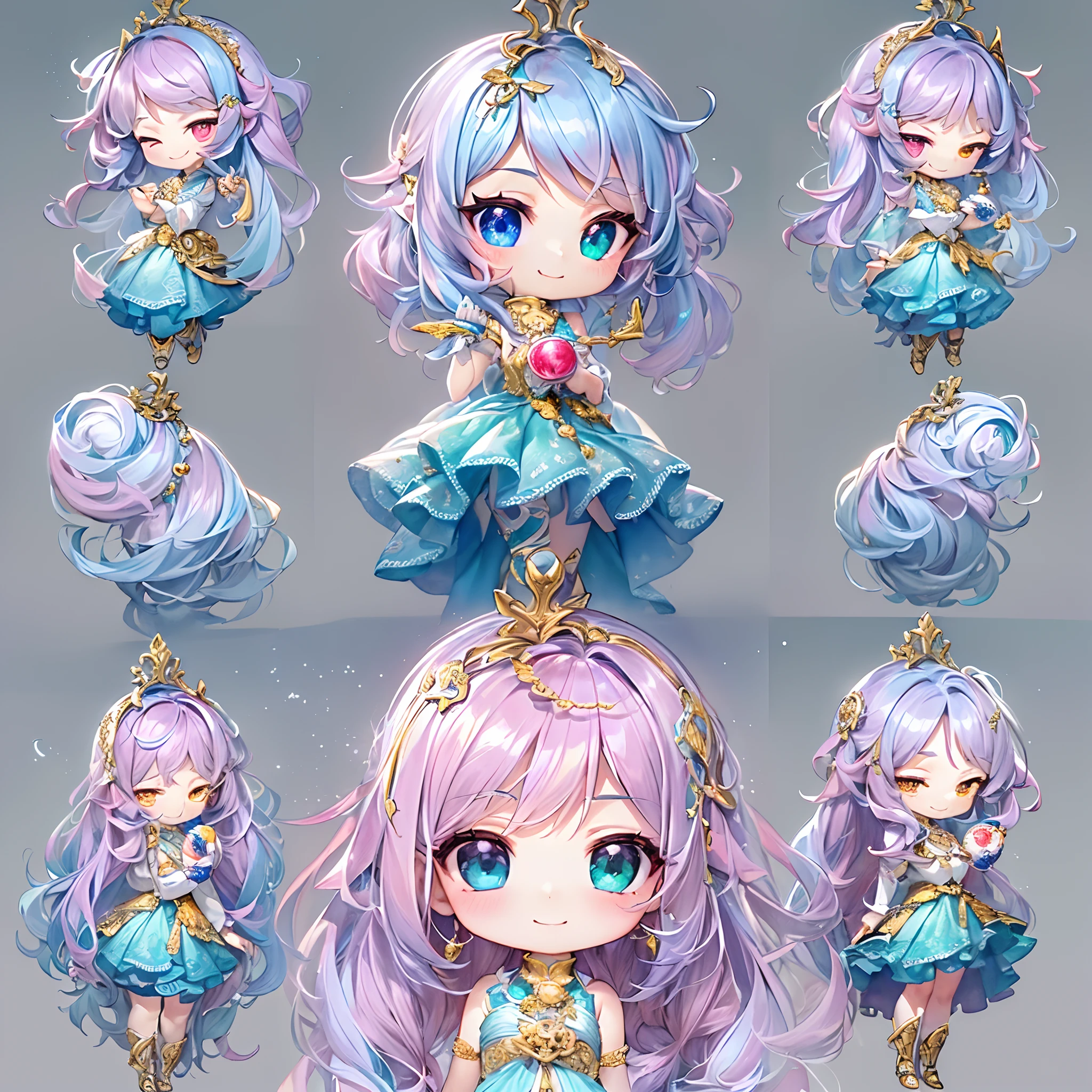(Chibi:1.5)((masutepiece, of the highest quality, Watercolor art (Pendants), Beautiful and aesthetic: 1.2)), (Golden ratio: 1.2), (Full body: 1.2), (Super Detail: 1.3), (1 girl in: 1.3), (Fractal Art: 1.3), (Glitter Pupil)),(eye glass:1.5) ,(Iridescent hair, Colorful hair, Half light blue and half pink hair: 1.2)), (Heterochromia), (Colorful: 1.5), (((Shy face)), (full body Esbian), (Hyper-detailing), ((delicate detail)), (intricate-detail), ((Cinematic Light, Highest quality backlight)), High contrast, ((The best lighting, Very delicate and beautiful)), (( Cinematic Light)), (ray trace reflection, Glow), (((glowing aura)), ((Glowing hair)), ((Super Detail)), (8K)), ((a closeup)), ((Seductive smile)) ,((FULL BODYSHOT))