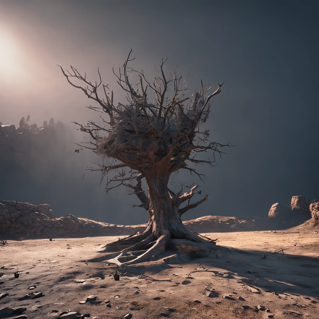 Two crows on a dead tree, A shadow shaped like a walker, Starry night, Thick fog on the ground, Blue light on the horizon, Unreal Engine 5, Cinematic, low angle photography, Motion blur, Depth of field, Dust, Cobblestones and dirt. Splash Art, dripping paint. Perfect color grading. Influenced by Karel Appel and Jeremy Mann, Full of dramatic and threatening scenes, Hyper-detailed,,Nightmare vision, Dark fantasy plot,Perfect and excellent composition,8K分辨率,the detail,limitations,wide - angle shot,background inside dark,Jack Guzman's environmental art photography,realisticlying,cinematic compositions,Volumetriclighting,A high resolution,vividness, A detailed, Amazing,Colorful clouds float,true to life, Pubic area is clear, flawless perfection, Digital SLR, 16k, 1024, 2048, 4096, A detailed, Sharp, best qualtiy, high qulity, absurderes,unmanned background,The is very detailed、Detailed lighting shadows,Trends on ArtStation、iintricate、high detal、dramatics、Midjourney Art(Volumetriclighting:1.2)hdr shot。(Faraway view,Super deep view,ultra-wide-angle,Microfocal length lens:1.2)(realisticlying:1.4)tmasterpiece、high high quality、Beautiful photography、globalillumination、