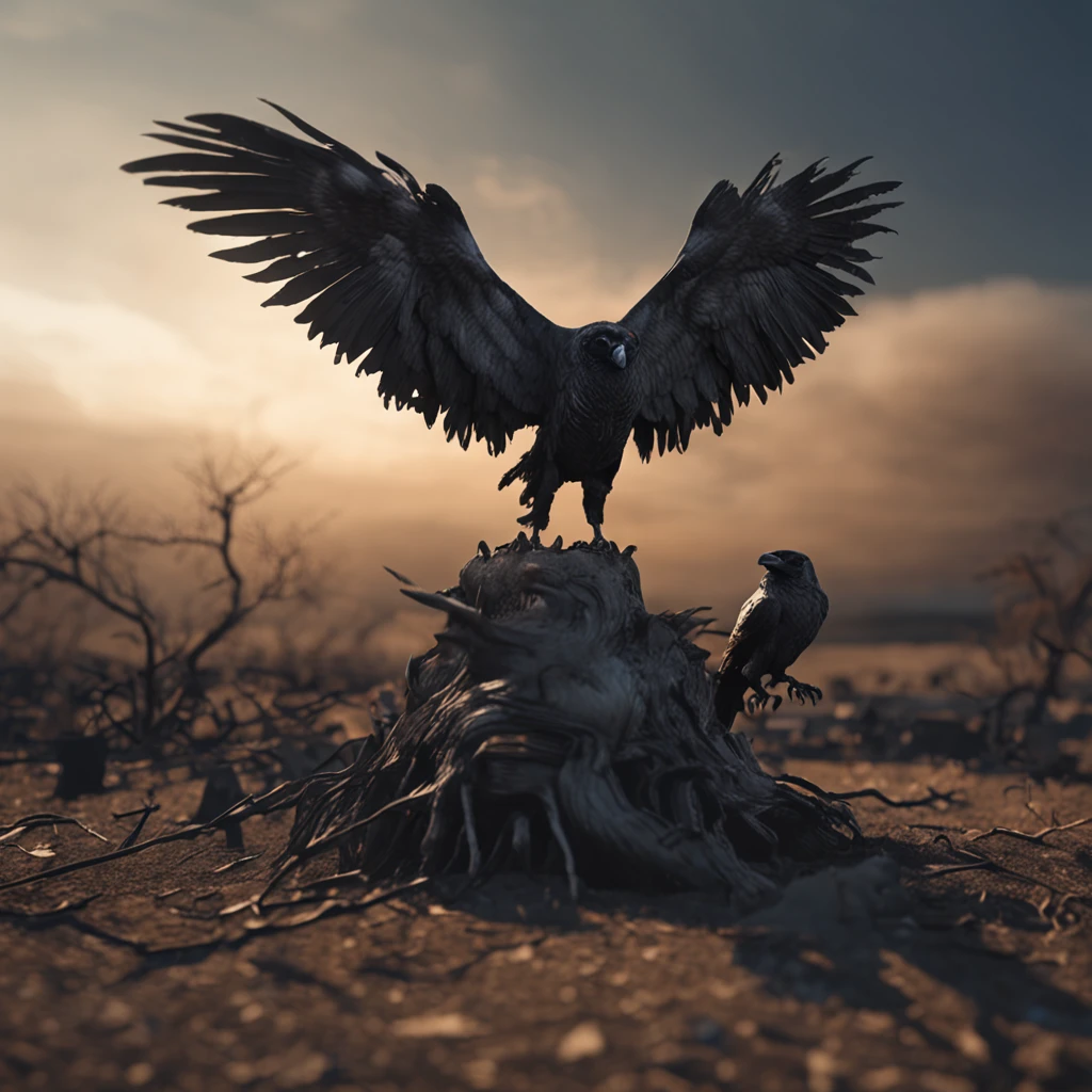 Two crows on a dead tree, A shadow shaped like a walker, Starry night, Thick fog on the ground, Blue light on the horizon, Unreal Engine 5, Cinematic, low angle photography, Motion blur, Depth of field, Dust, Cobblestones and dirt. Splash Art, dripping paint. Perfect color grading. Influenced by Karel Appel and Jeremy Mann, Full of dramatic and threatening scenes, Hyper-detailed,,Nightmare vision, Dark fantasy plot,Perfect and excellent composition,8K分辨率,the detail,limitations,wide - angle shot,background inside dark,Jack Guzman's environmental art photography,realisticlying,cinematic compositions,Volumetriclighting,A high resolution,vividness, A detailed, Amazing,Colorful clouds float,true to life, Pubic area is clear, flawless perfection, Digital SLR, 16k, 1024, 2048, 4096, A detailed, Sharp, best qualtiy, high qulity, absurderes,unmanned background,The is very detailed、Detailed lighting shadows,Trends on ArtStation、iintricate、high detal、dramatics、Midjourney Art(Volumetriclighting:1.2)hdr shot。(Faraway view,Super deep view,ultra-wide-angle,Microfocal length lens:1.2)(realisticlying:1.4)tmasterpiece、high high quality、Beautiful photography、globalillumination、