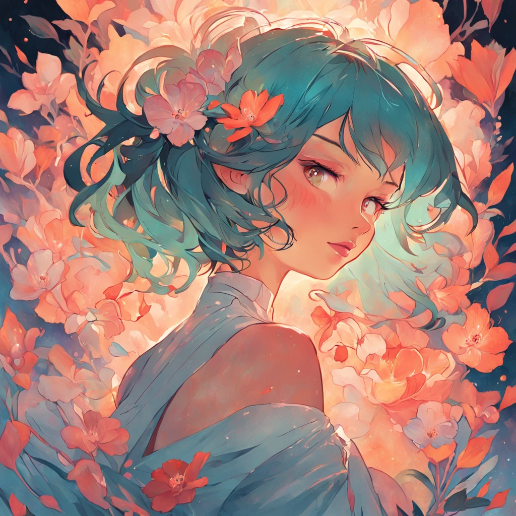 pintura de uma mulher com uma flor em seu cabelo, uma pintura digital inspirada em Lois van Baarle, trending on ArtStation, Arte Digital, Lois van Baarle e Rossdraw, stunning digital illustration, RossDraw pastel vibrante, rossdraw desenho animado vibrante, Beautiful digital illustration, Bela arte UHD 4K, exquisite digital illustration, Lois Ross