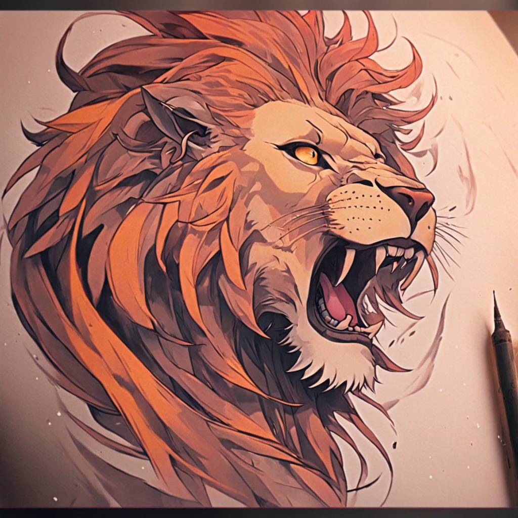 Tatuagem de Chicano、lion tattoo、Tatuagem preta e cinza、The golden ratio,esquete, enquadrado.